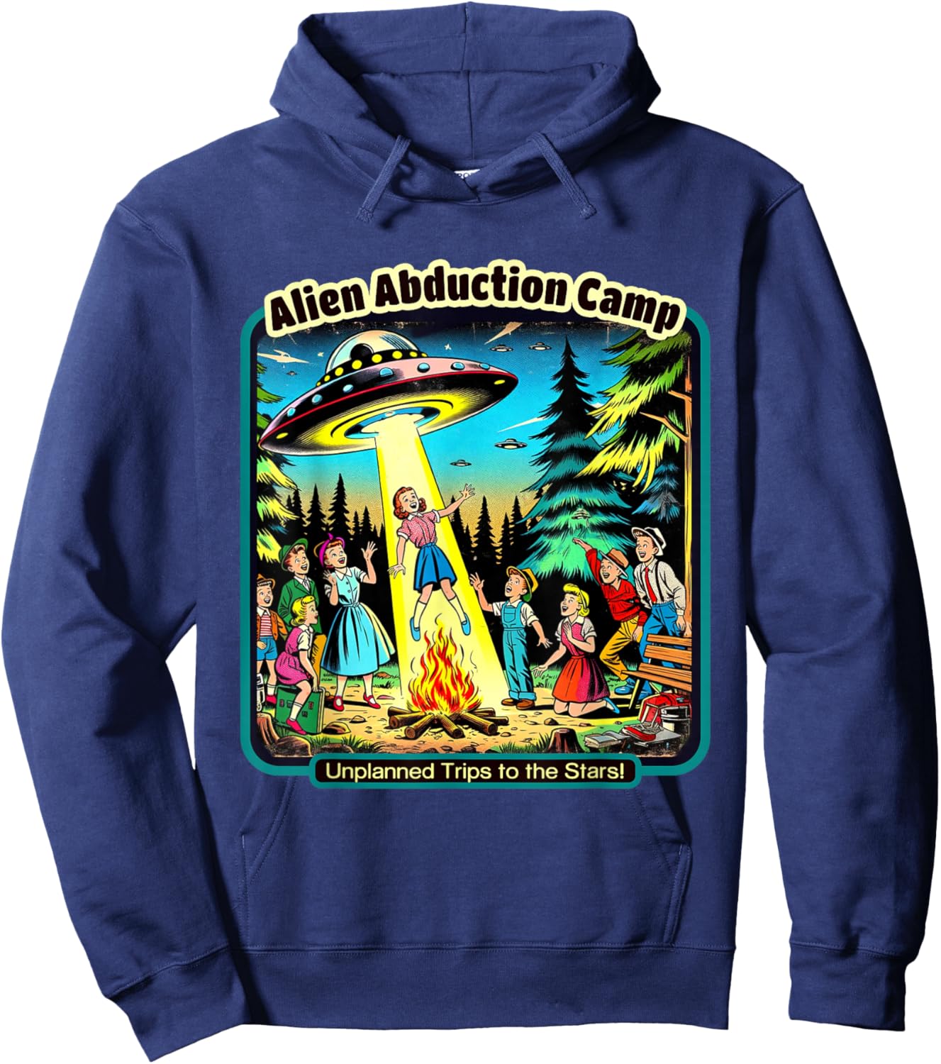 Funny Vintage Alien Abduction Camp UFO Alien Hoodie - Hoodie | Navy