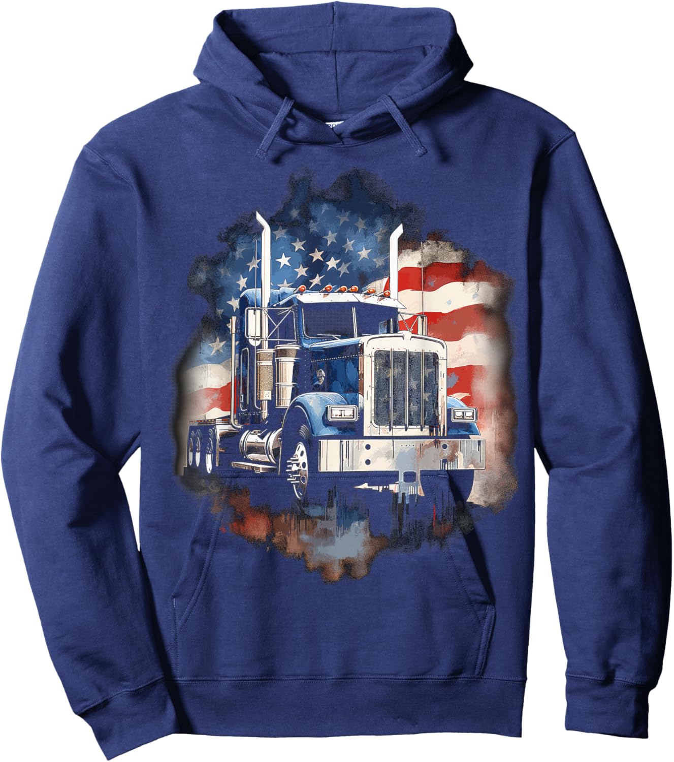 Truck Driver Patriotic American Flag Trucker Semi Driver USA Hoodie - Hoodie | Navy