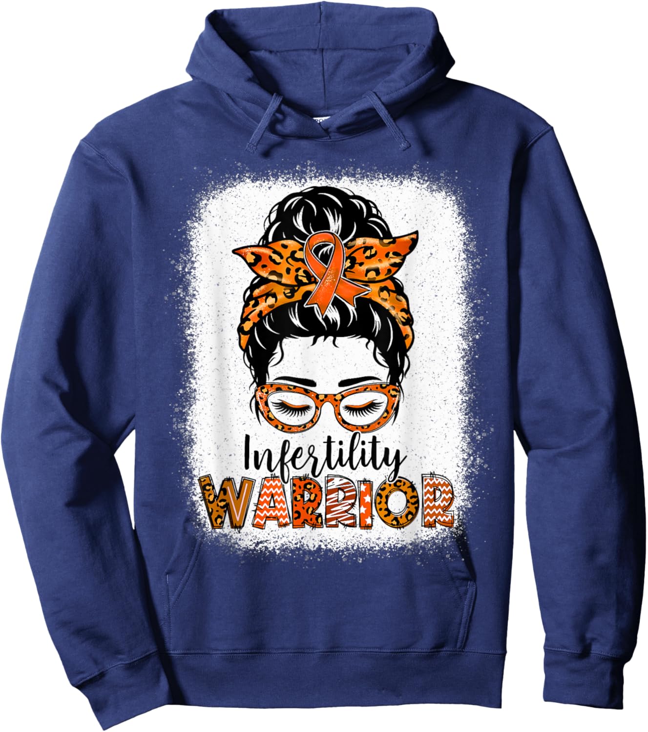 Infertility Warrior Awareness Messy Bun Orange Ribbon Hoodie - Hoodie | Navy