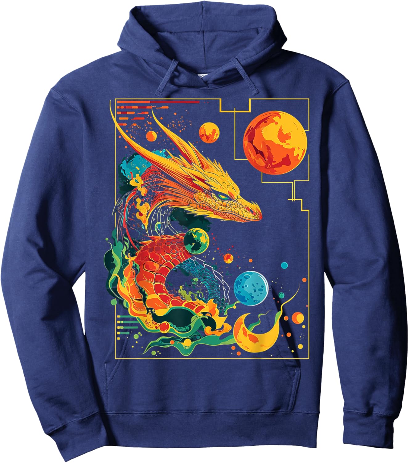 Dragon Planets Abstract Painting Geometric Animal Art Hoodie - Hoodie | Navy