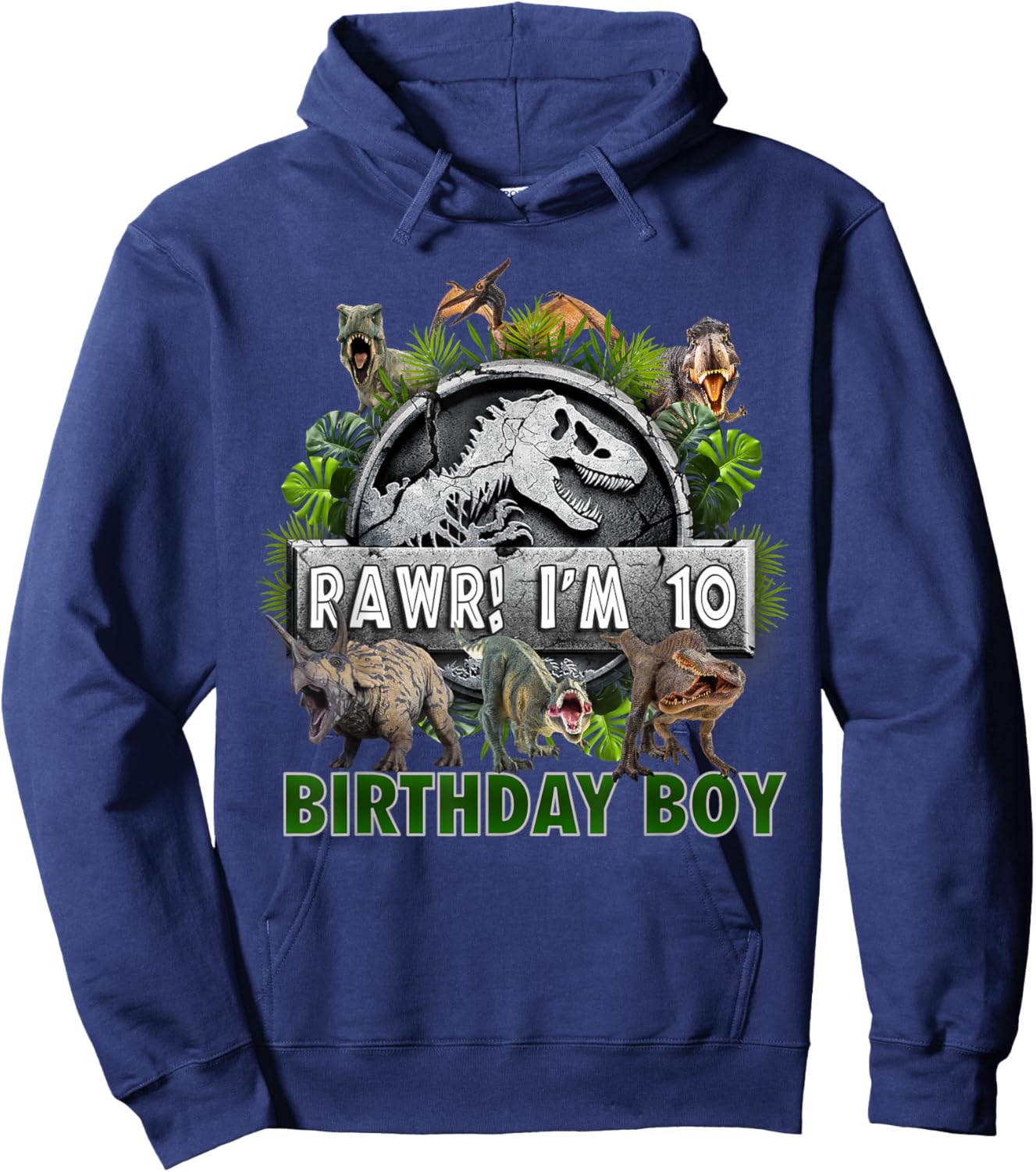 Kids 10 Year Old Shirt 10th Birthday Boy T Rex Dinosaur Hoodie - Hoodie | Navy