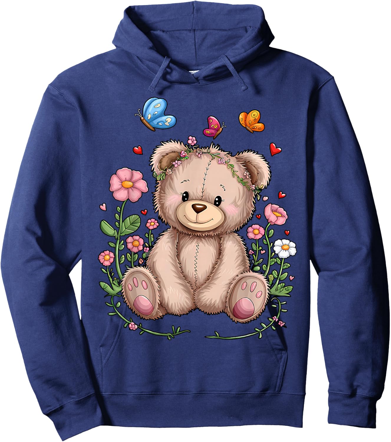 Cute Teddy Bear With Flowers I Kids Teddy Hoodie - Hoodie | Navy