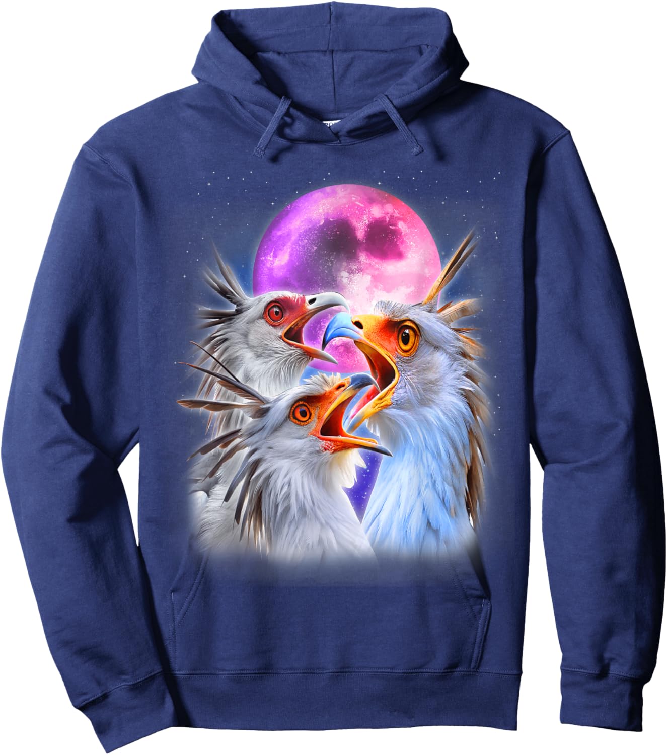 3 Secretary Bird Howling At The Moon Funny Bird Lover Birder Hoodie - Hoodie | Navy