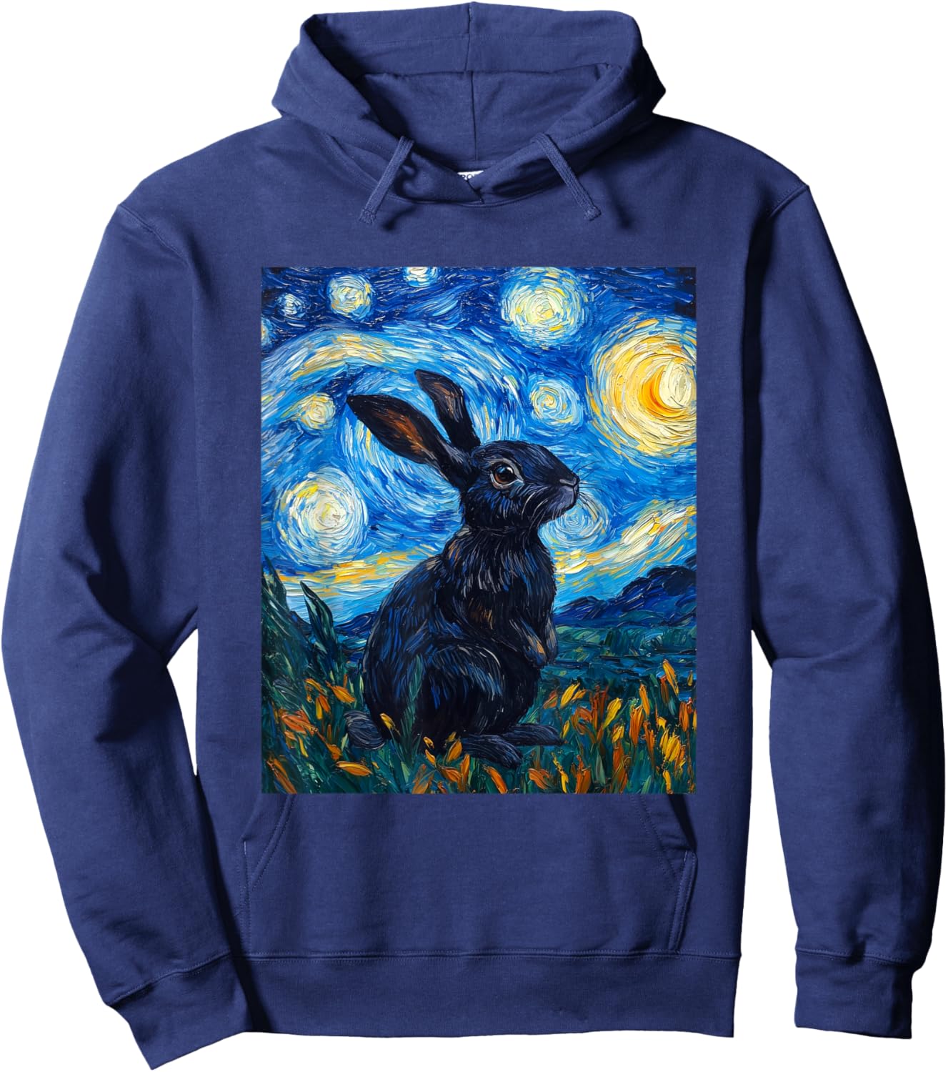 Cute Bunny Rabbit - Van Gogh Style - Starry Night Hoodie - Hoodie | Navy