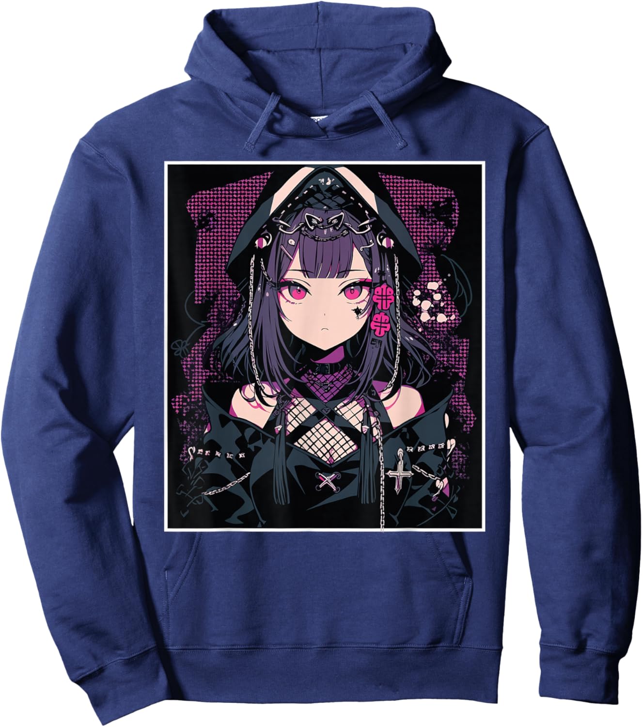 Anime Girl Gothic Waifu Japanese Aesthetic Kawaii Otaku Hoodie - Hoodie | Navy