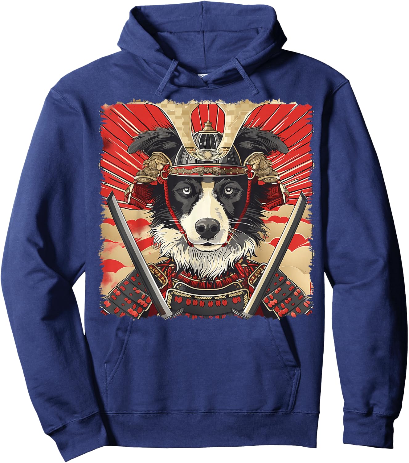Border Collie Dog Japanese Art Samurai Ukiyo-e Vintage Hoodie - Hoodie | Navy
