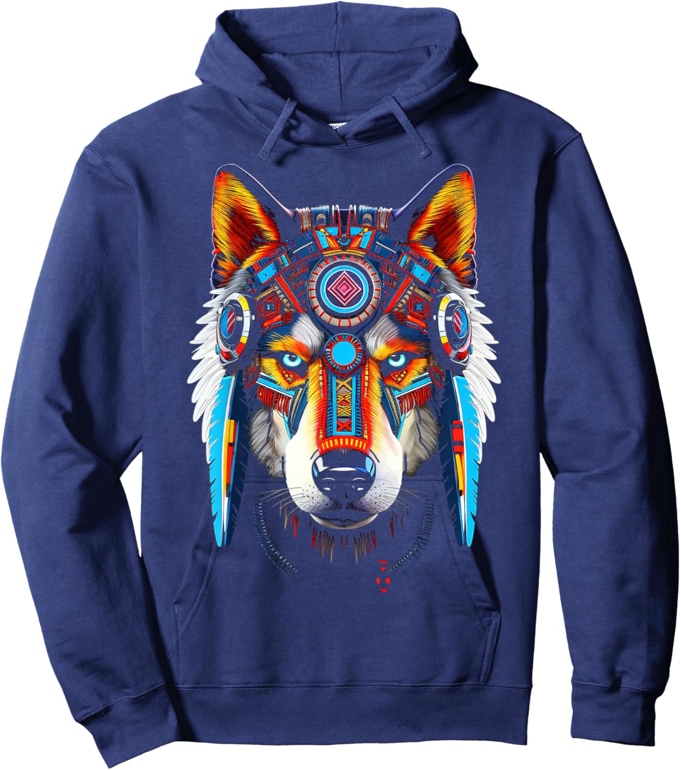Wolf Anime Abstract Art Animal Face Graphic Wolf Hoodie - Hoodie | Navy