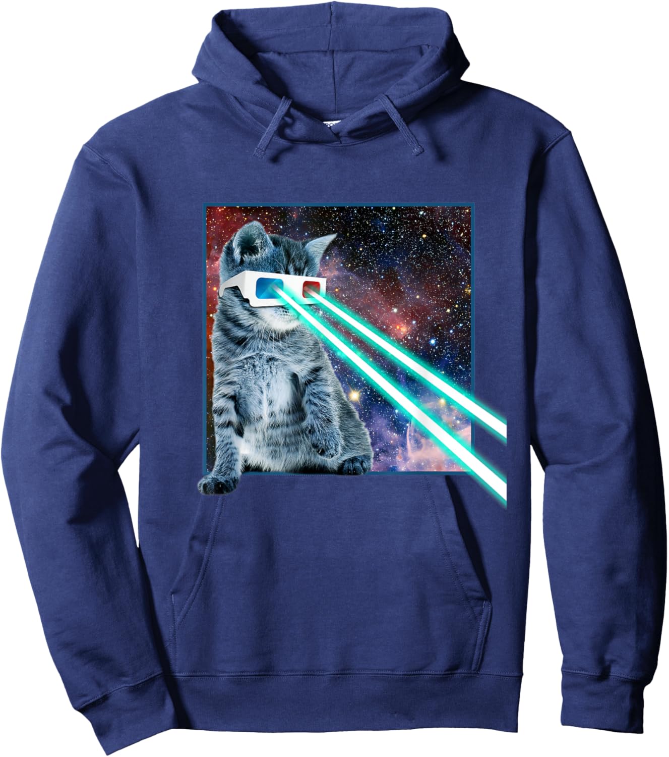 Laser Eye Cat | 3D Glasses | Kitty Galaxy Space Xmas Gift Women Kids Hoodie - Hoodie | Navy