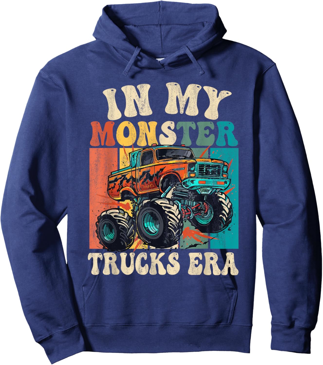 In My Monster Trucks Era Vintage Retro Monster Truck Hoodie - Hoodie | Navy