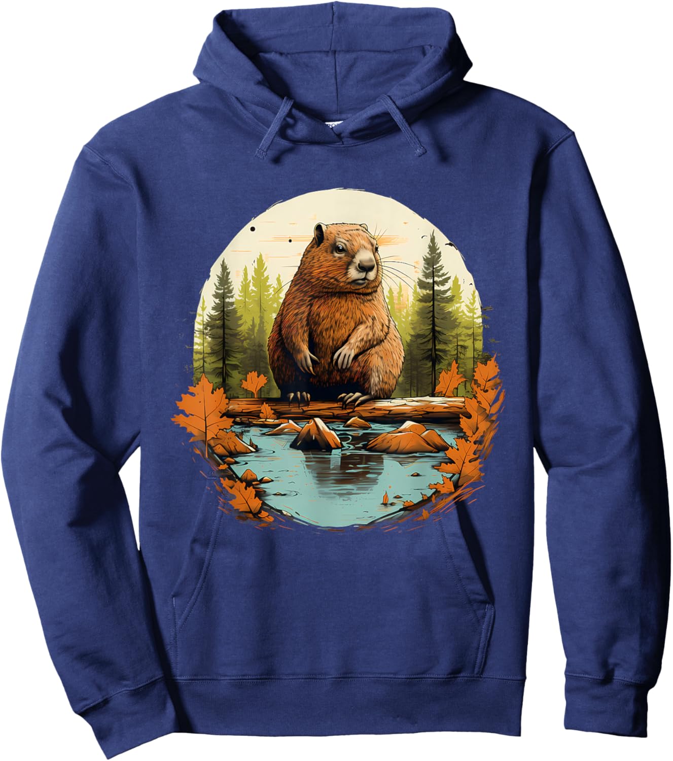 Beaver Wildlife Nature Animal Lover Artwork Forest Motif Hoodie - Hoodie | Navy