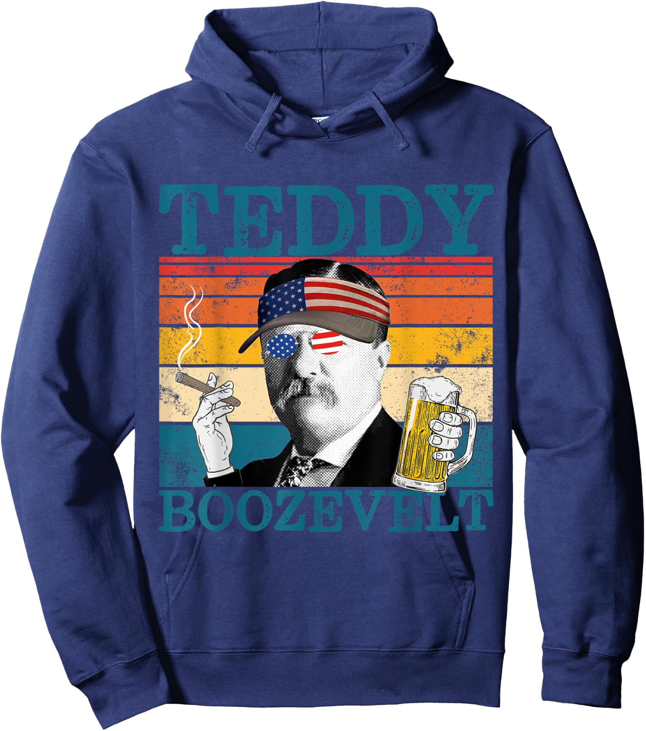 Teddy Boozevelt Retro Drinking President Theodore Roosevelt Hoodie - Hoodie | Navy