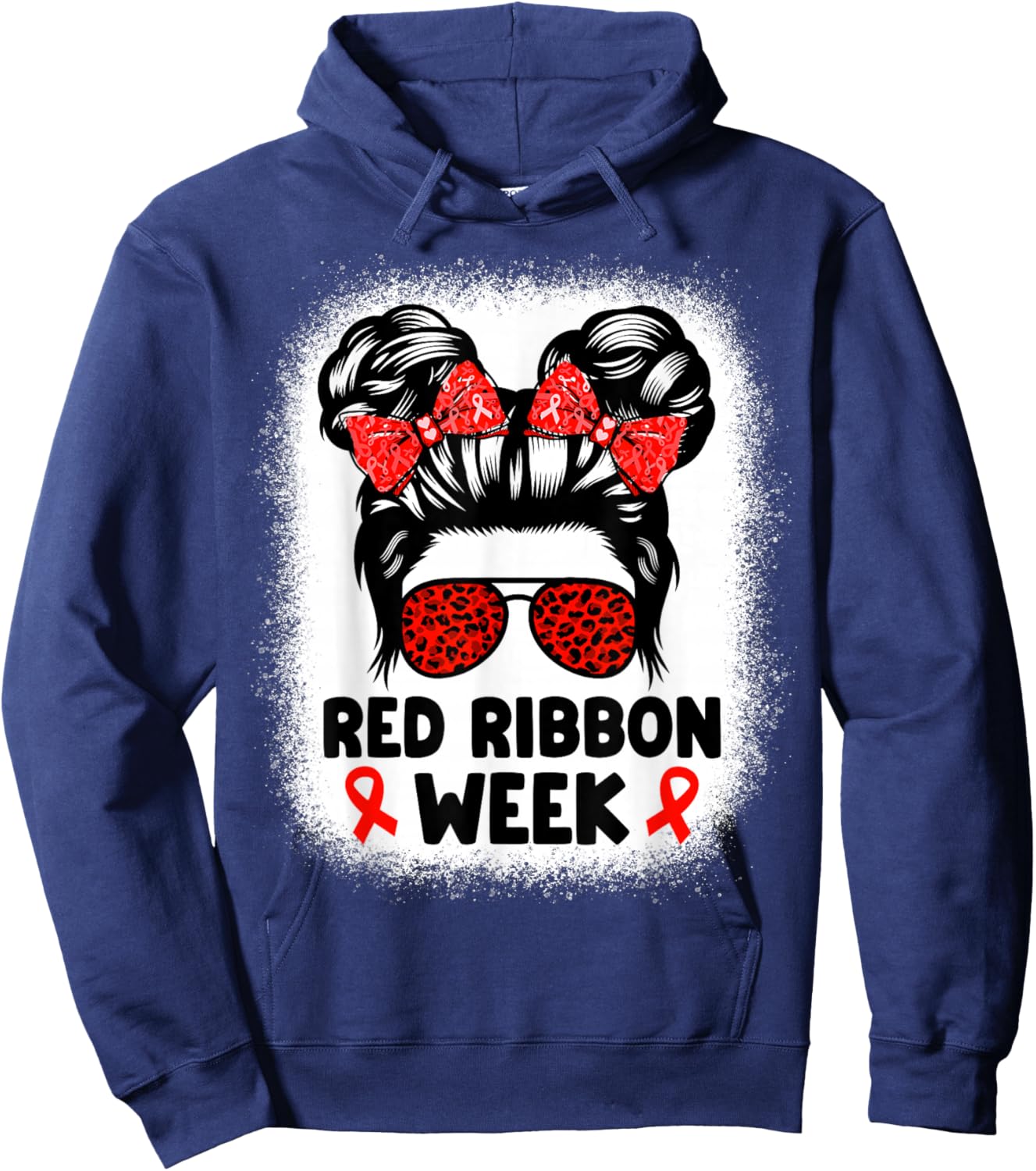 Red Ribbon Week Women Messy Bun Red Ribbon Week Awareness Hoodie - Hoodie | Navy