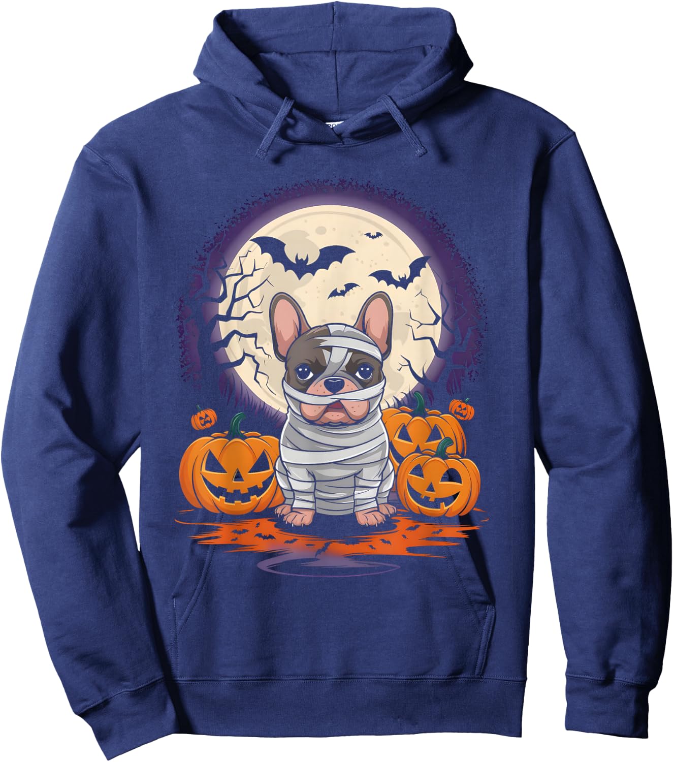 Spooky French Bulldog Mummy Full Moon - Halloween Dog Hoodie - Hoodie | Navy
