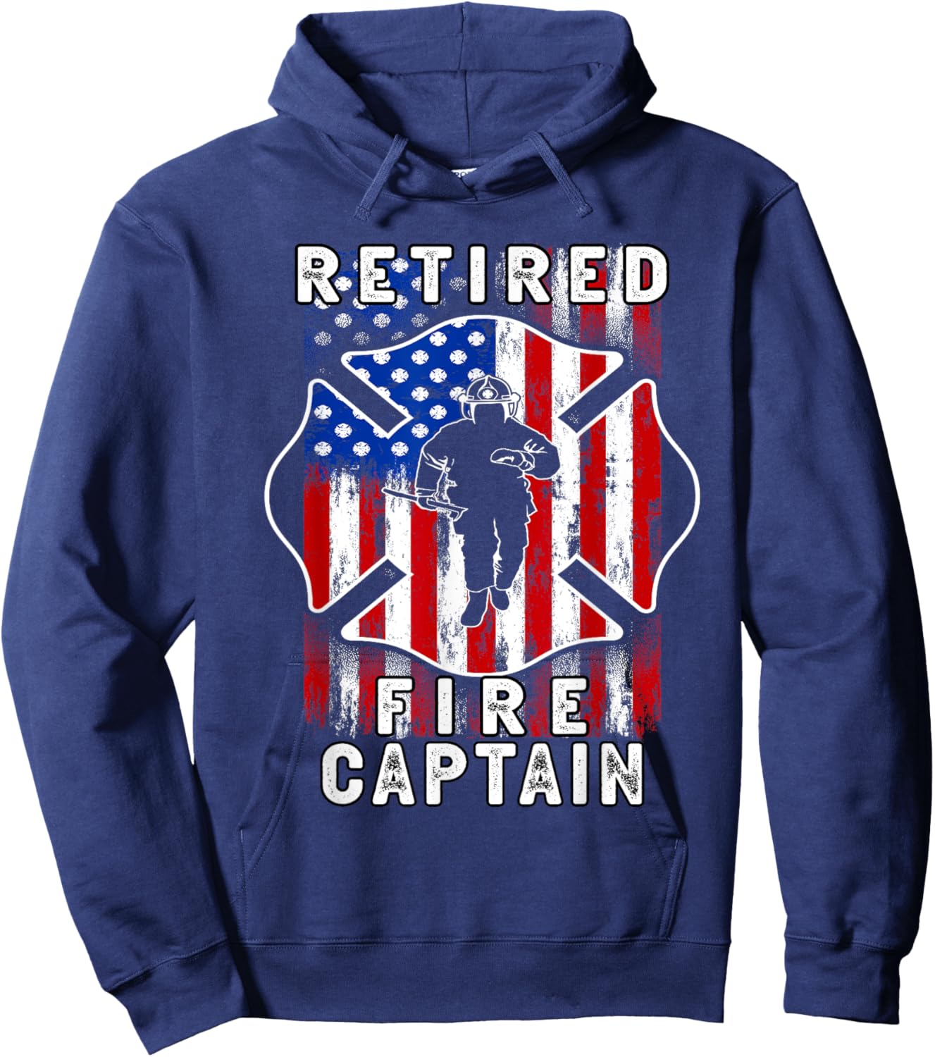 USA flag Retired Fire captain 2025 Firefighter Retirement Hoodie - Hoodie | Navy
