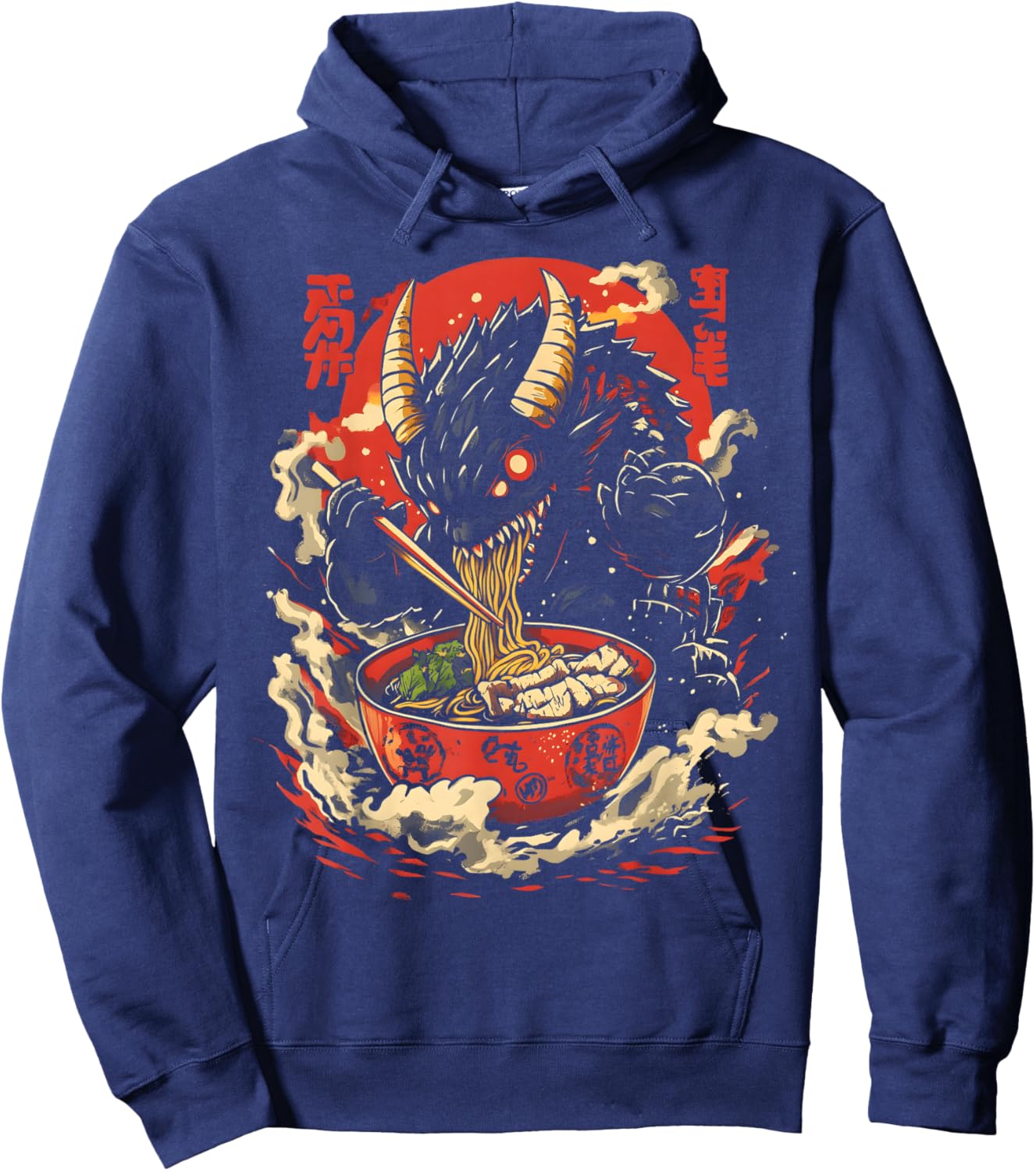 Kaiju Eating Ramen Funny Japanese Monster Lover Birthday Hoodie - Hoodie | Navy