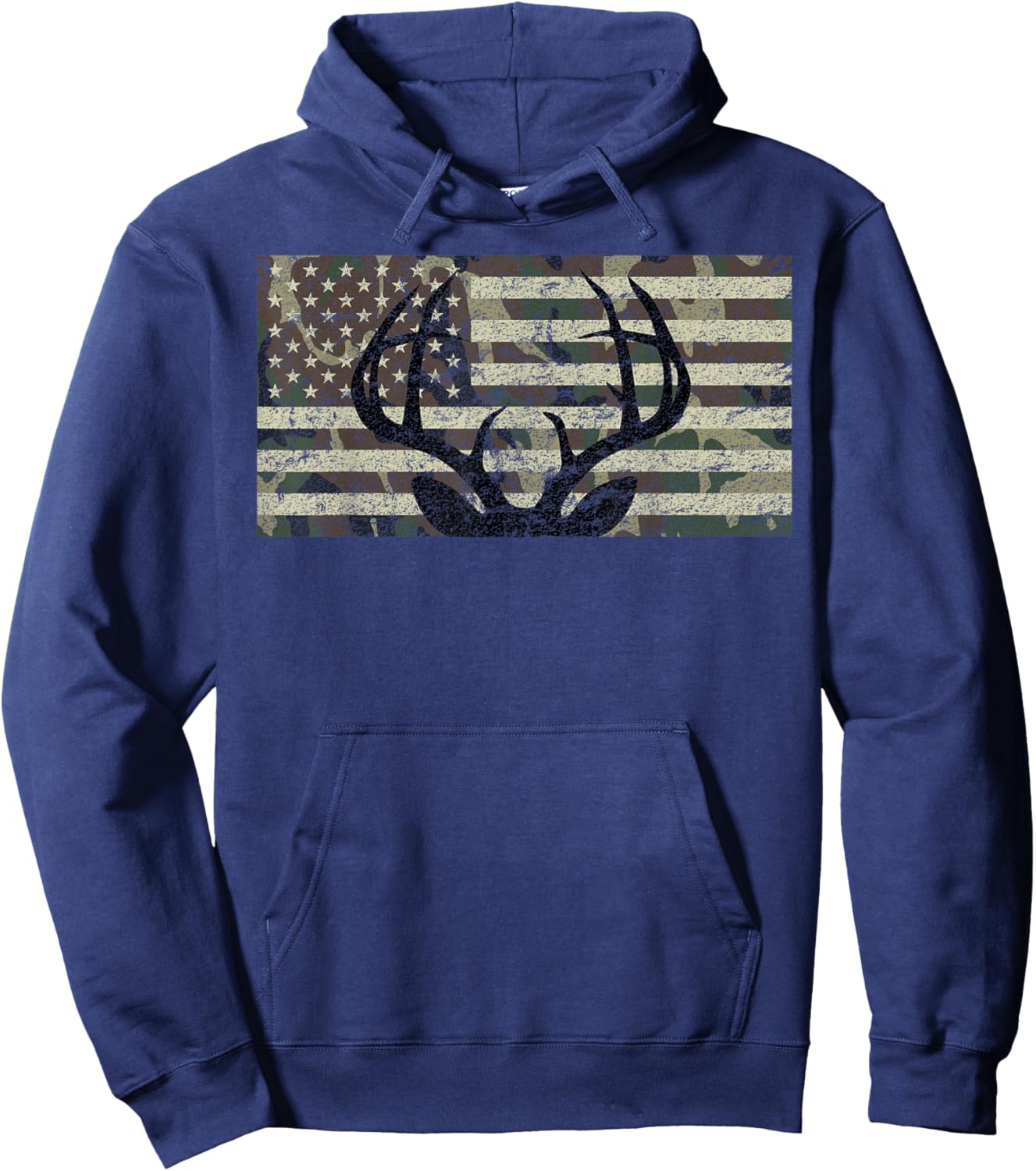 Deer Hunting Camo American Flag Buck Antlers Hunter Country Hoodie - Hoodie | Navy