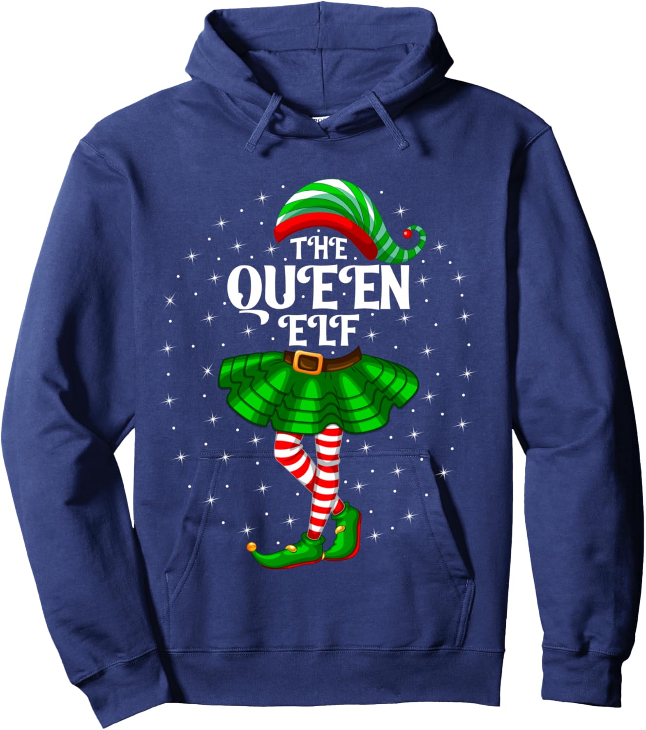 Xmas Family Matching Women Girls Mom The Queen Elf Christmas Hoodie - Hoodie | Navy