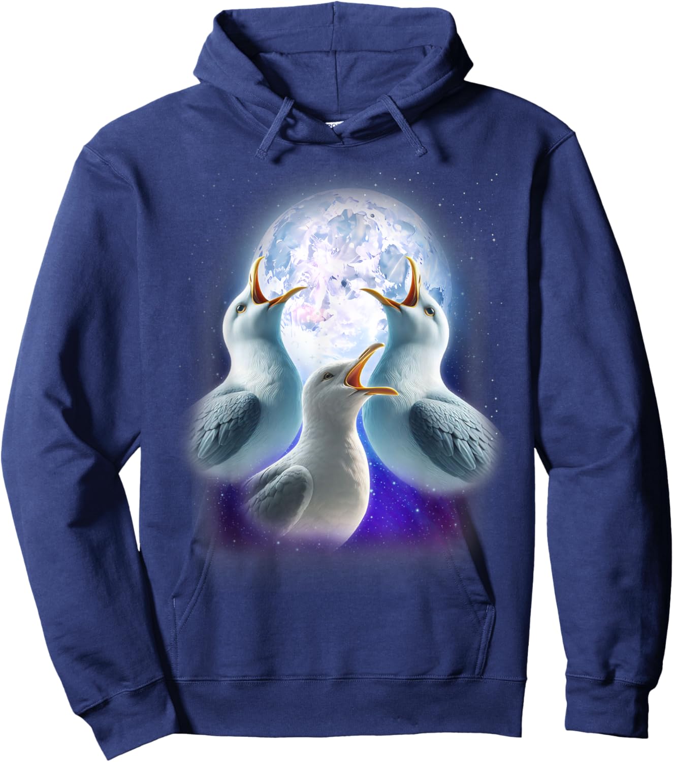 3 Seagulls Howling At The Moon Funny Seagull Lover Seabird Hoodie - Hoodie | Navy