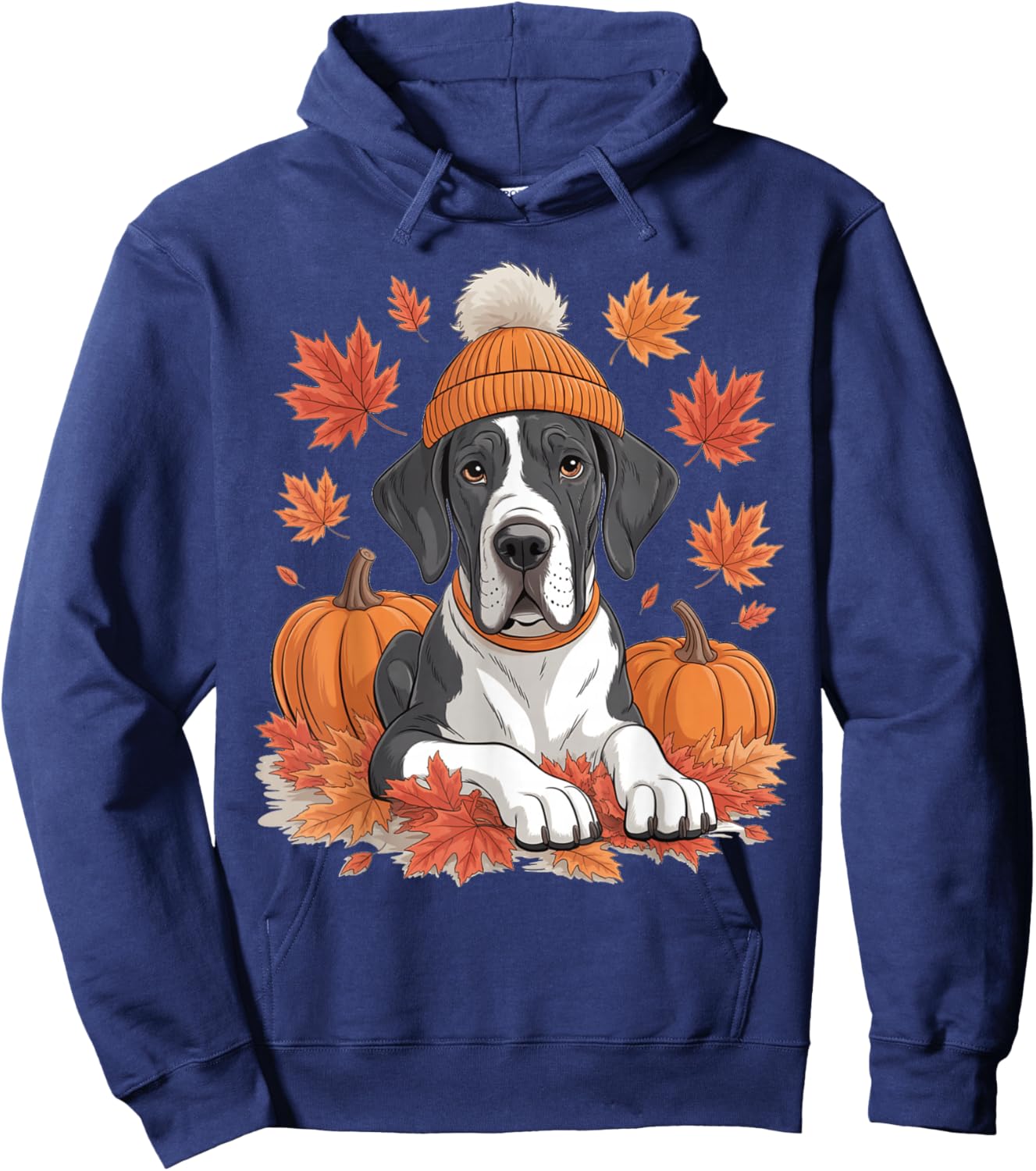 Funny Great Dane Fall Scarf Autumn Leaves Dog Lovers Hoodie - Hoodie | Navy