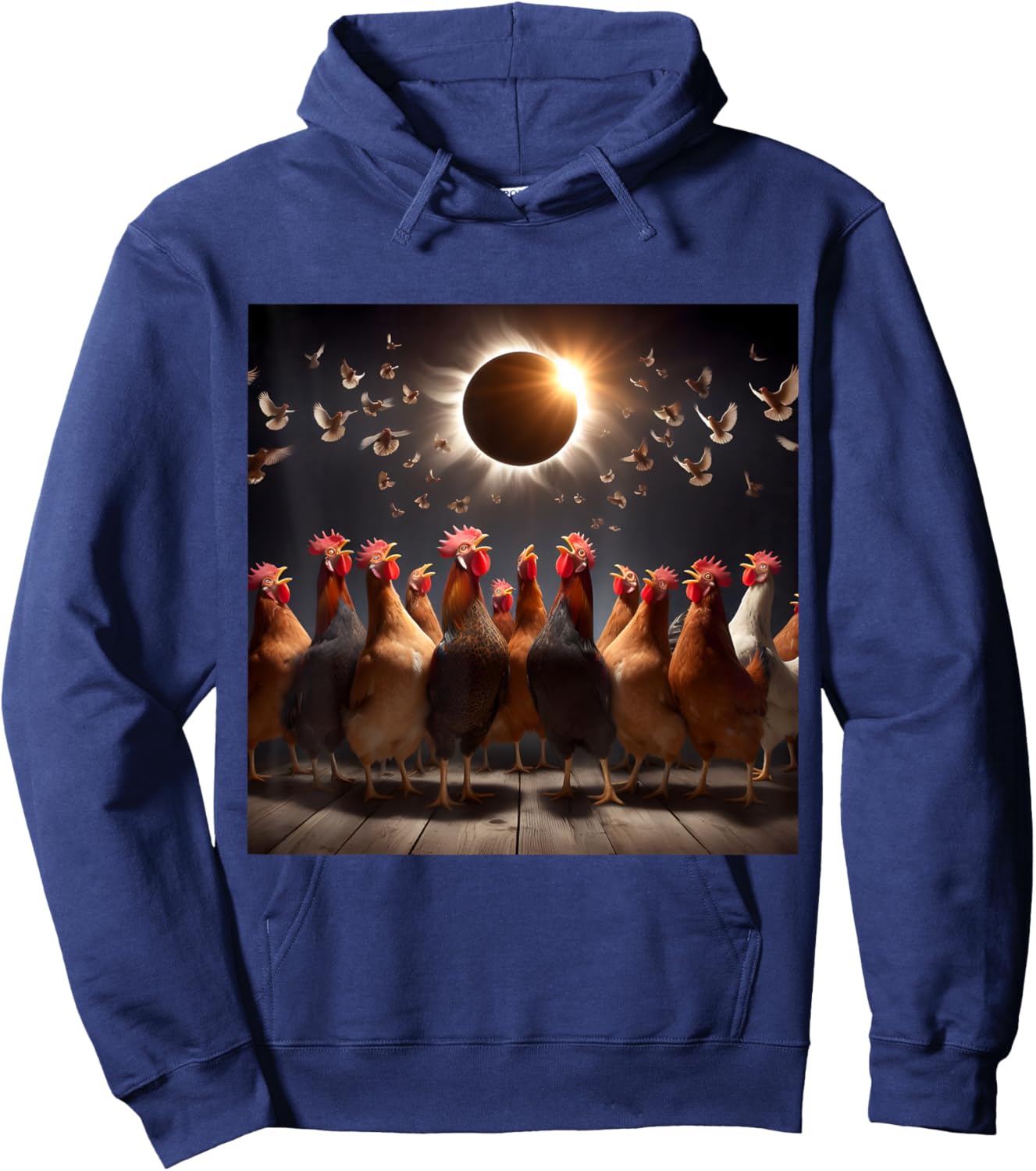 Chicken And The Total Solar Sun Eclipse 8.04.24 2024 Chicken Hoodie - Hoodie | Navy