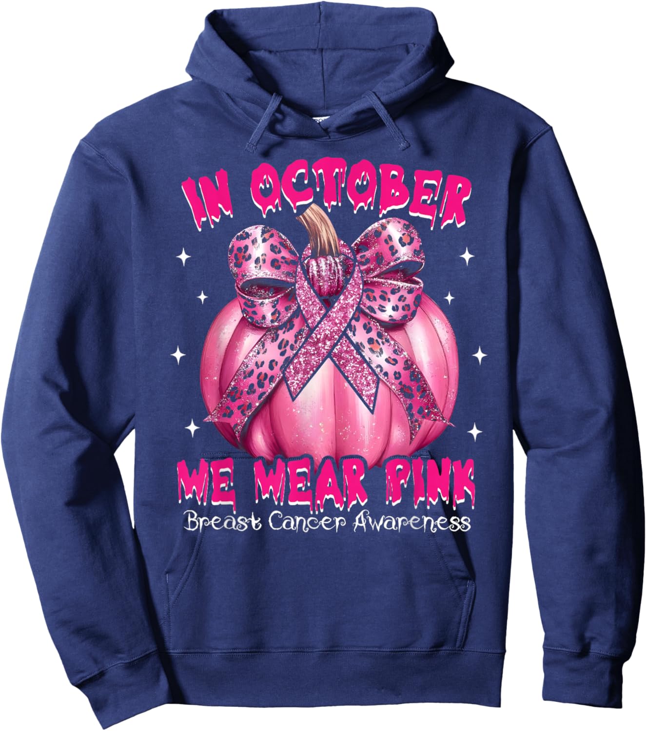 In October We Wear Pink Pumpkin Breast Cancer Awareness Gift Hoodie - Hoodie | Navy