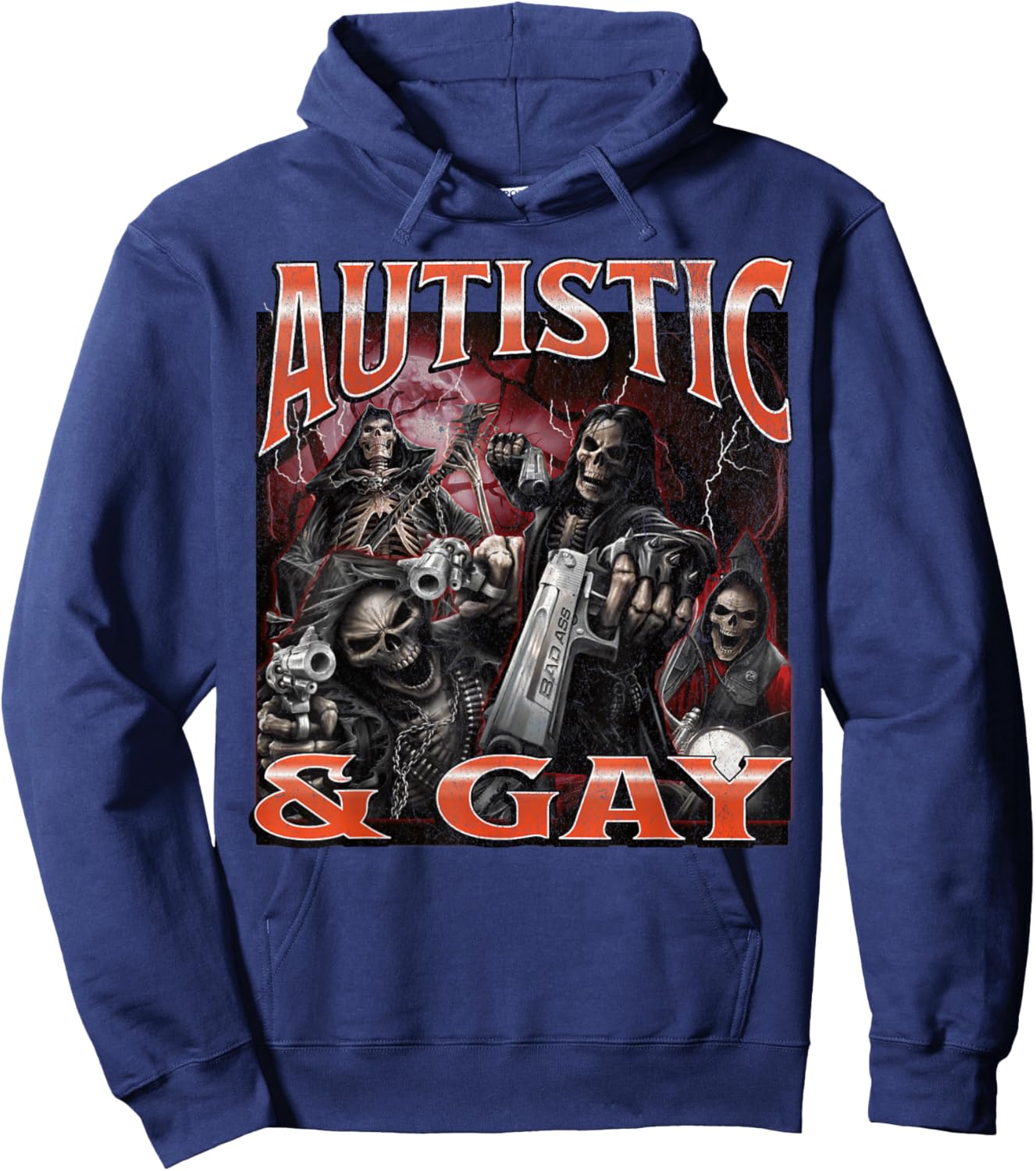 Autistic And Gay Funny Hard Skeleton Meme Bootleg Hoodie - Hoodie | Navy