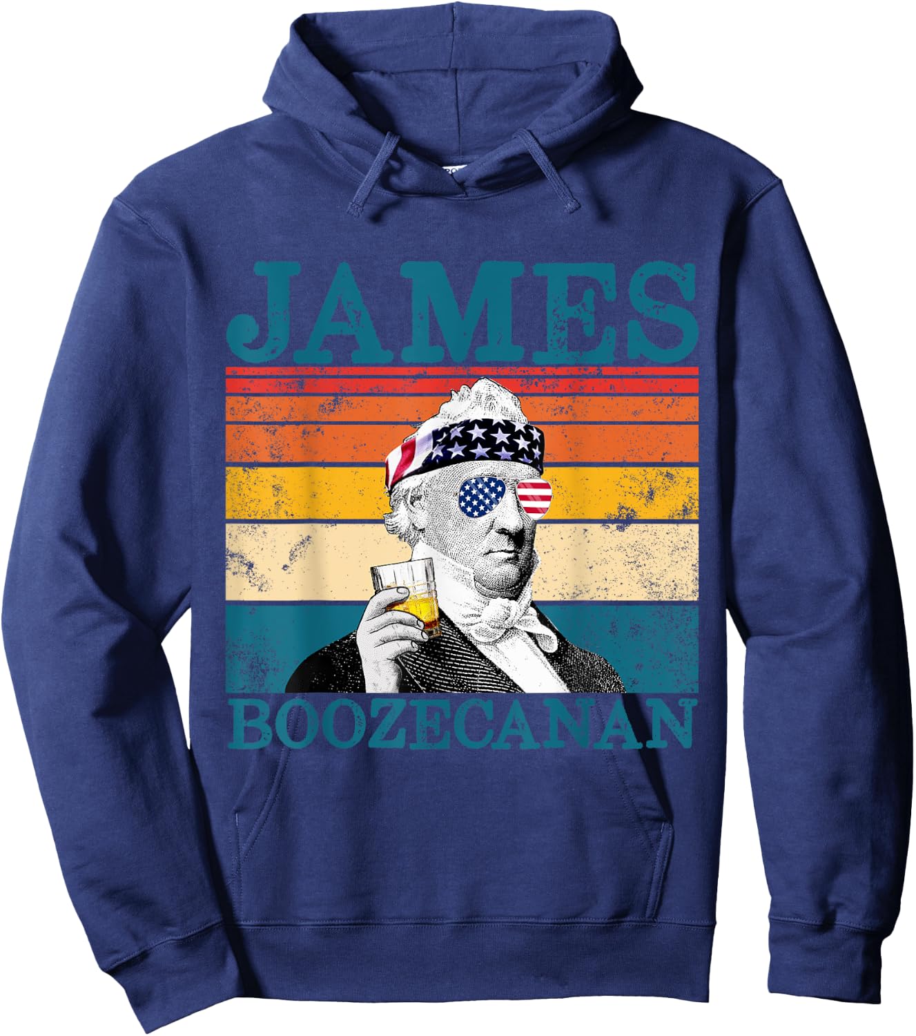 James Boozecanan Patriotic Retro Drinking President Buchanan Hoodie - Hoodie | Navy