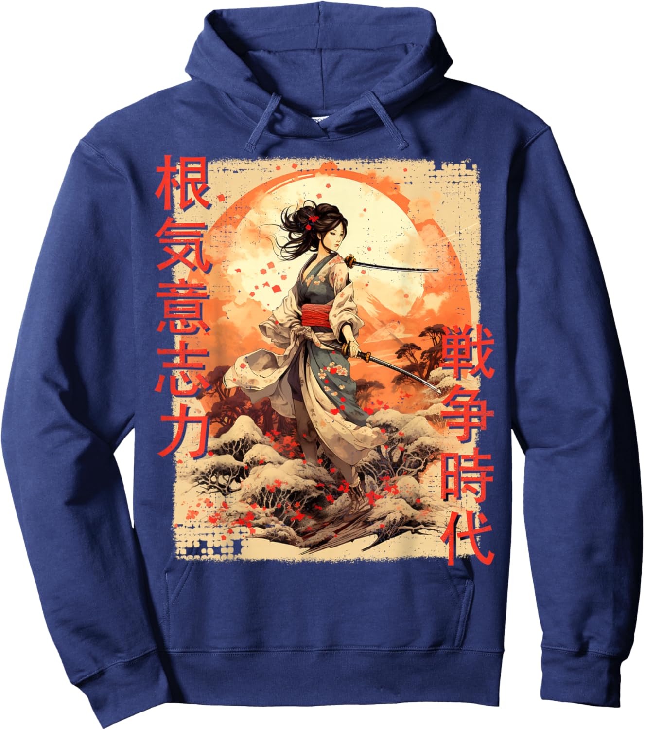 Samurai Woman Warrior Japanese Ninja Woman Kawaii Hoodie - Hoodie | Navy