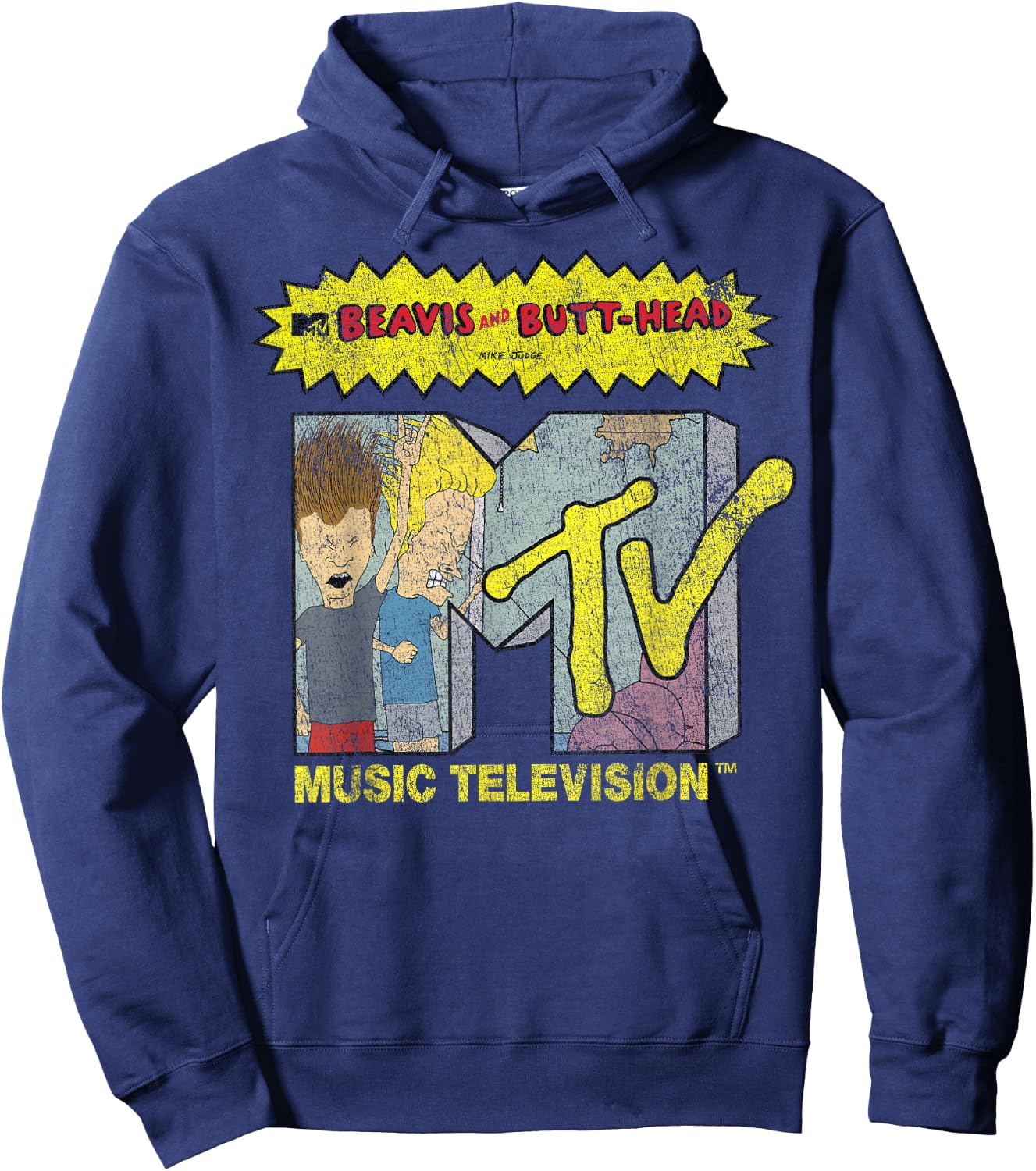 Beavis and Butt-Head Distressed MTV Logo Small Hoodie - Hoodie | Navy