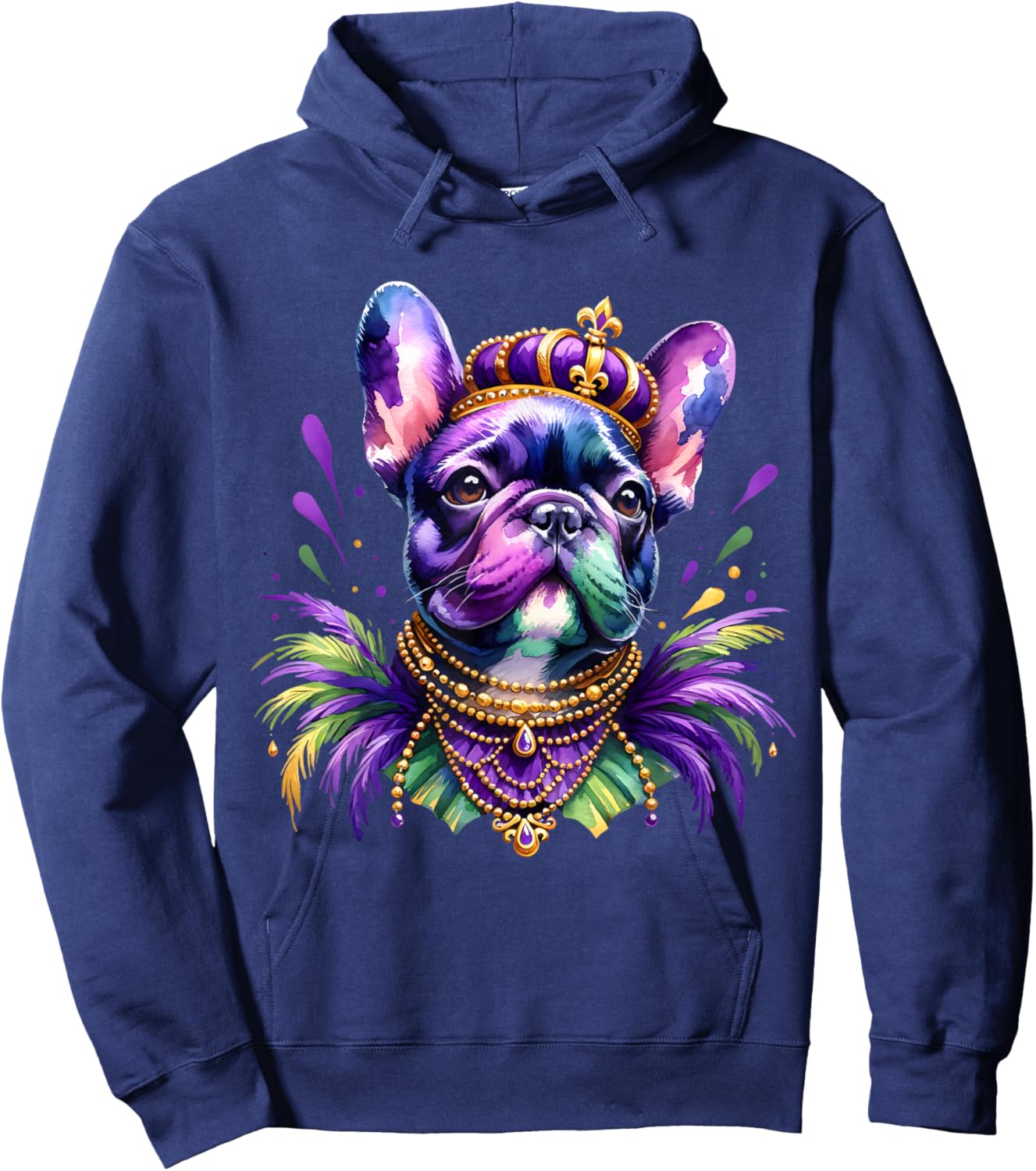 French Bulldog Owners with Mardi Gras Watercolor Dog Lovers Men Women Kids Hoodie - Hoodie | Navy
