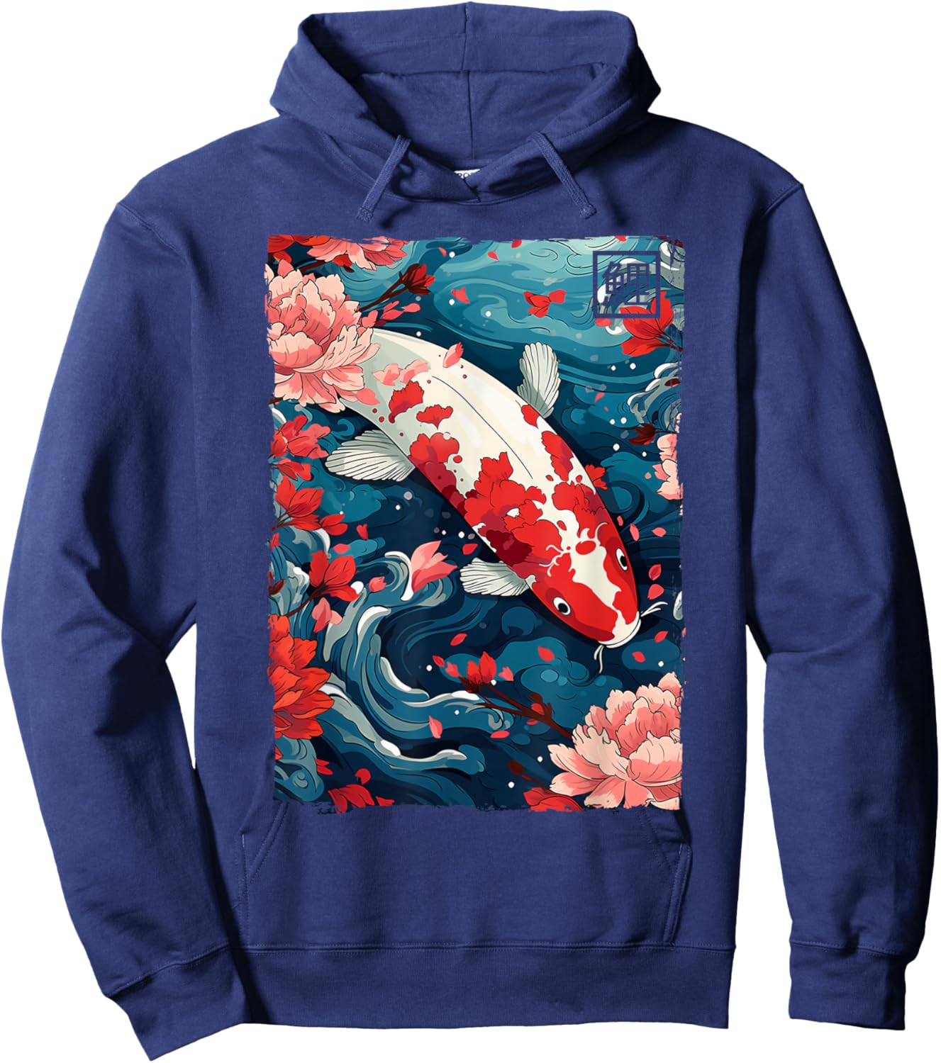 Cherry Blossom Koi Carp Fish Japanese Sakura Graphic Hoodie - Hoodie | Navy