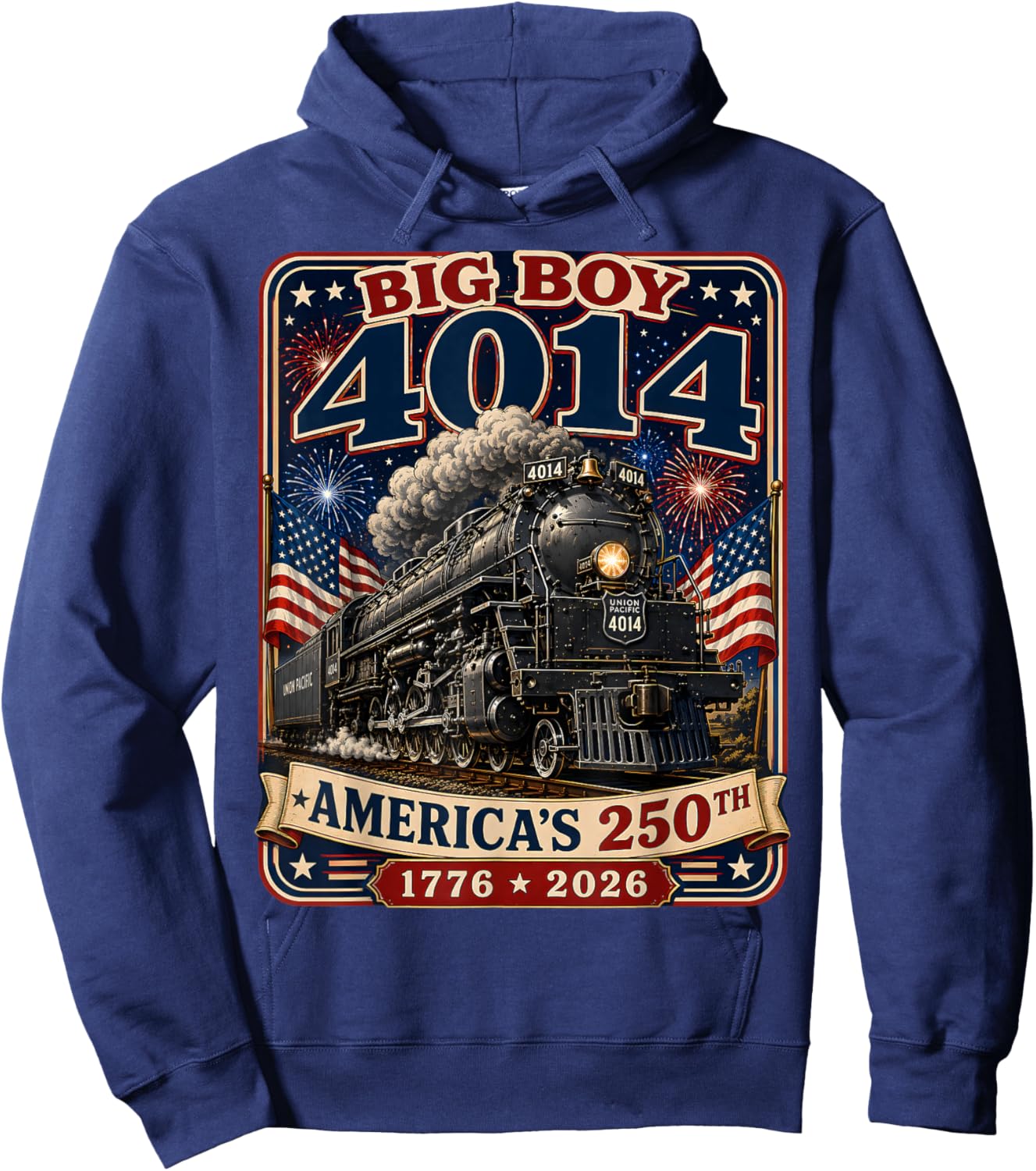 Big Boy 4014 Train 4th of July Retro US Flag Vintage Apparel Hoodie - Hoodie | Navy
