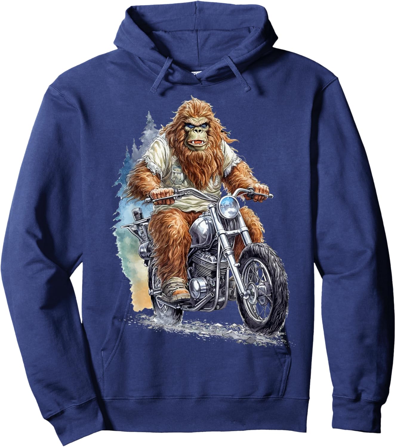Bigfoot Riding Motorcycle Bike Funny Bigfoot Sasquatch Biker Hoodie - Hoodie | Navy