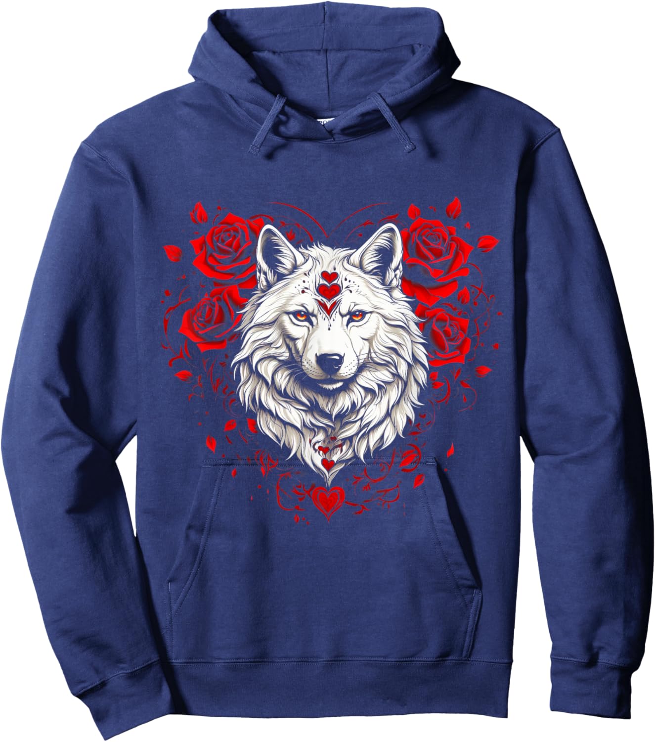 Floral Wolf Valentines Day Flowers Rose Vintage Loves Wolves Hoodie - Hoodie | Navy