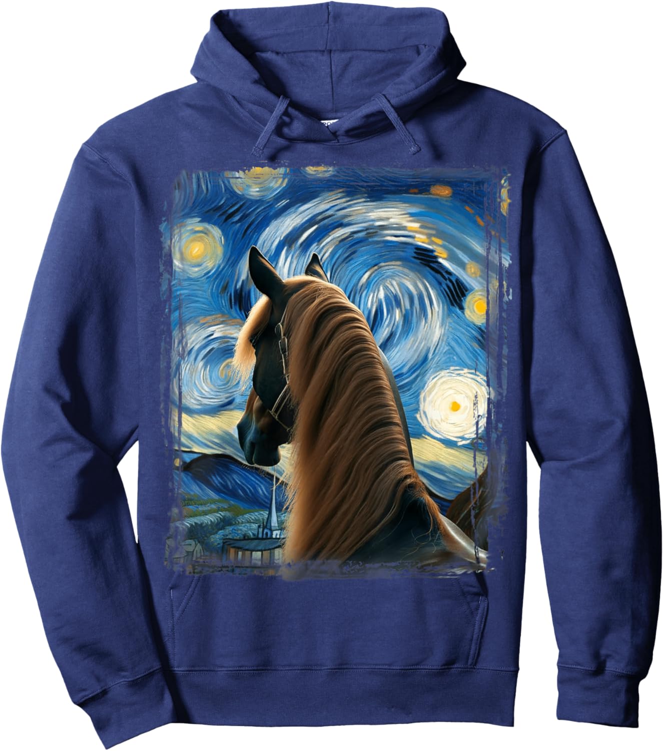 Horse Star Gazer Artistic Van Gogh Style Starry Night Horse Hoodie - Hoodie | Navy