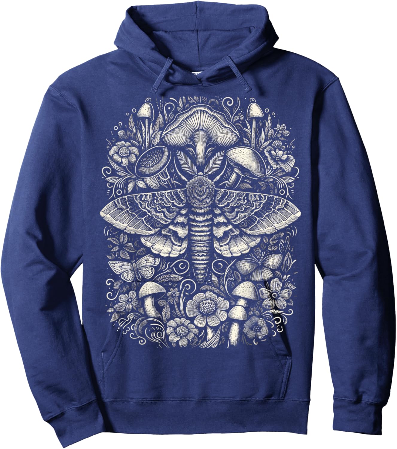 Cute Fairycore Floral Moth Aesthetic Hoodie - Hoodie | Navy