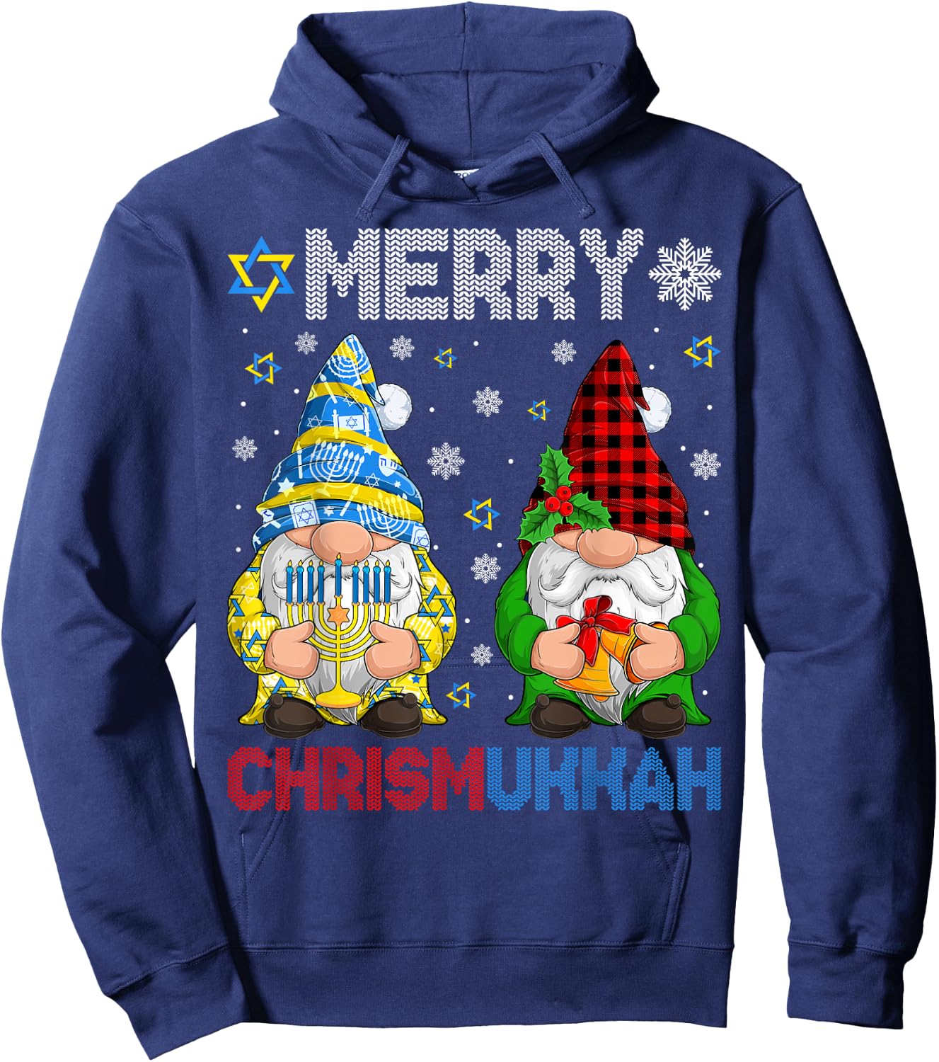 Merry Chrismukkah Jewish Gnome Christmas Chanukah Pajamas Hoodie - Hoodie | Navy