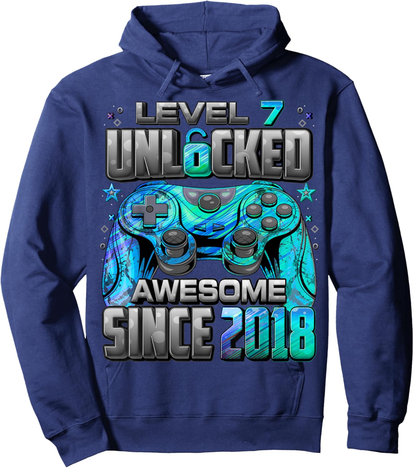 Level 7 Unlocked Awesome Since 2018 7th Birthday Gaming Hoodie - Hoodie | Navy
