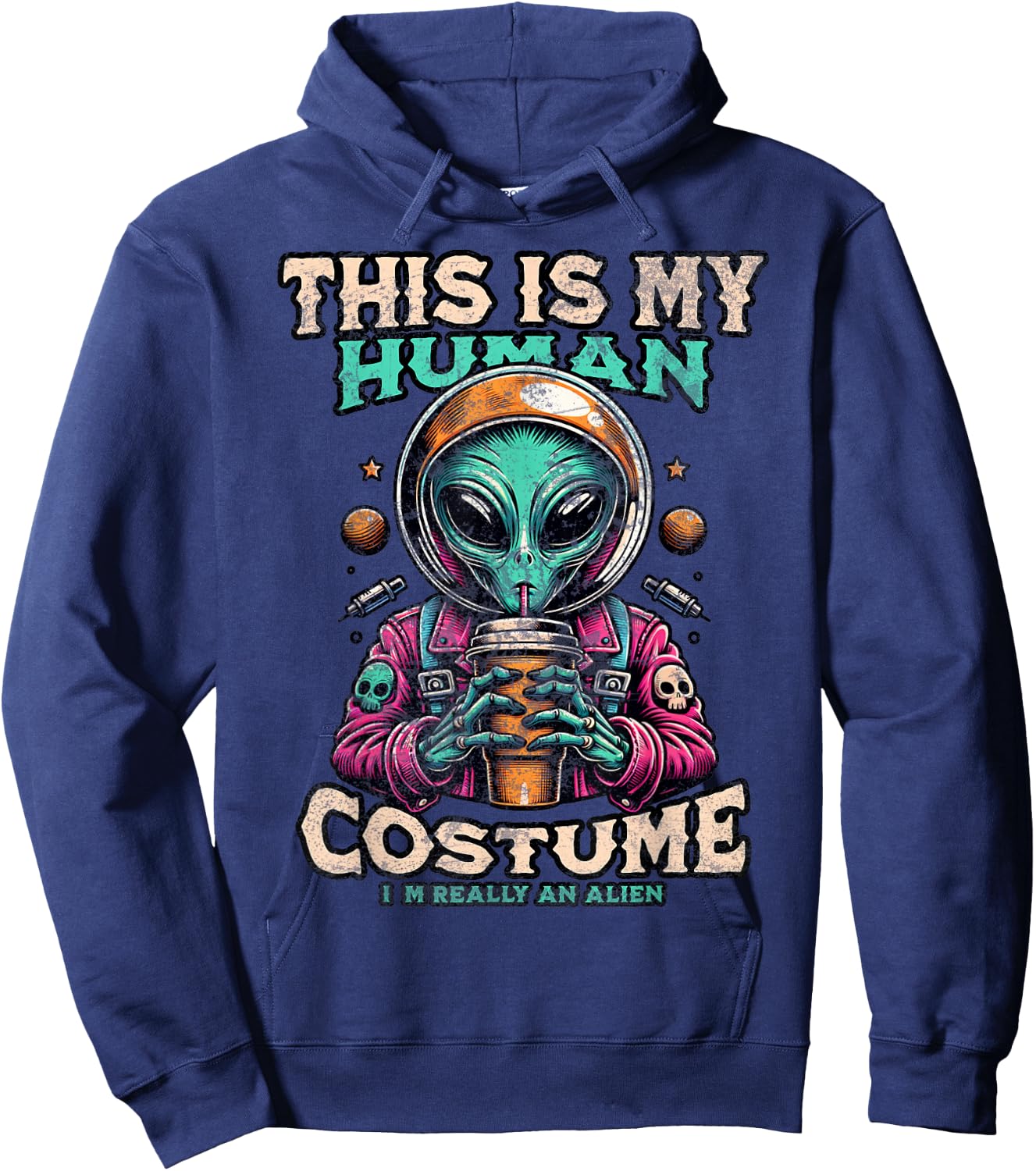 This Is My Human Costume Funny Alien Halloween Hoodie - Hoodie | Navy