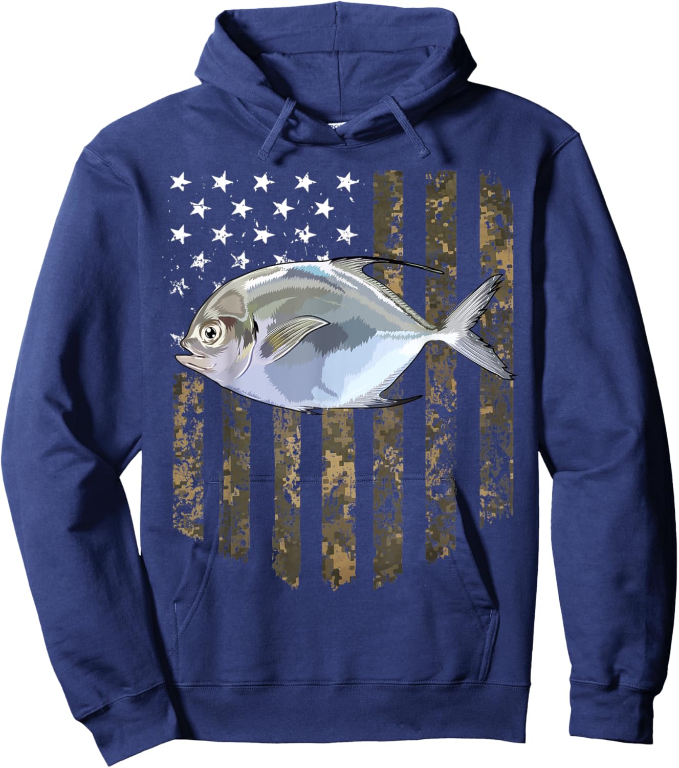 Camo American Flag Pompano Fishing 4th Of July Women Men Hoodie - Hoodie | Navy