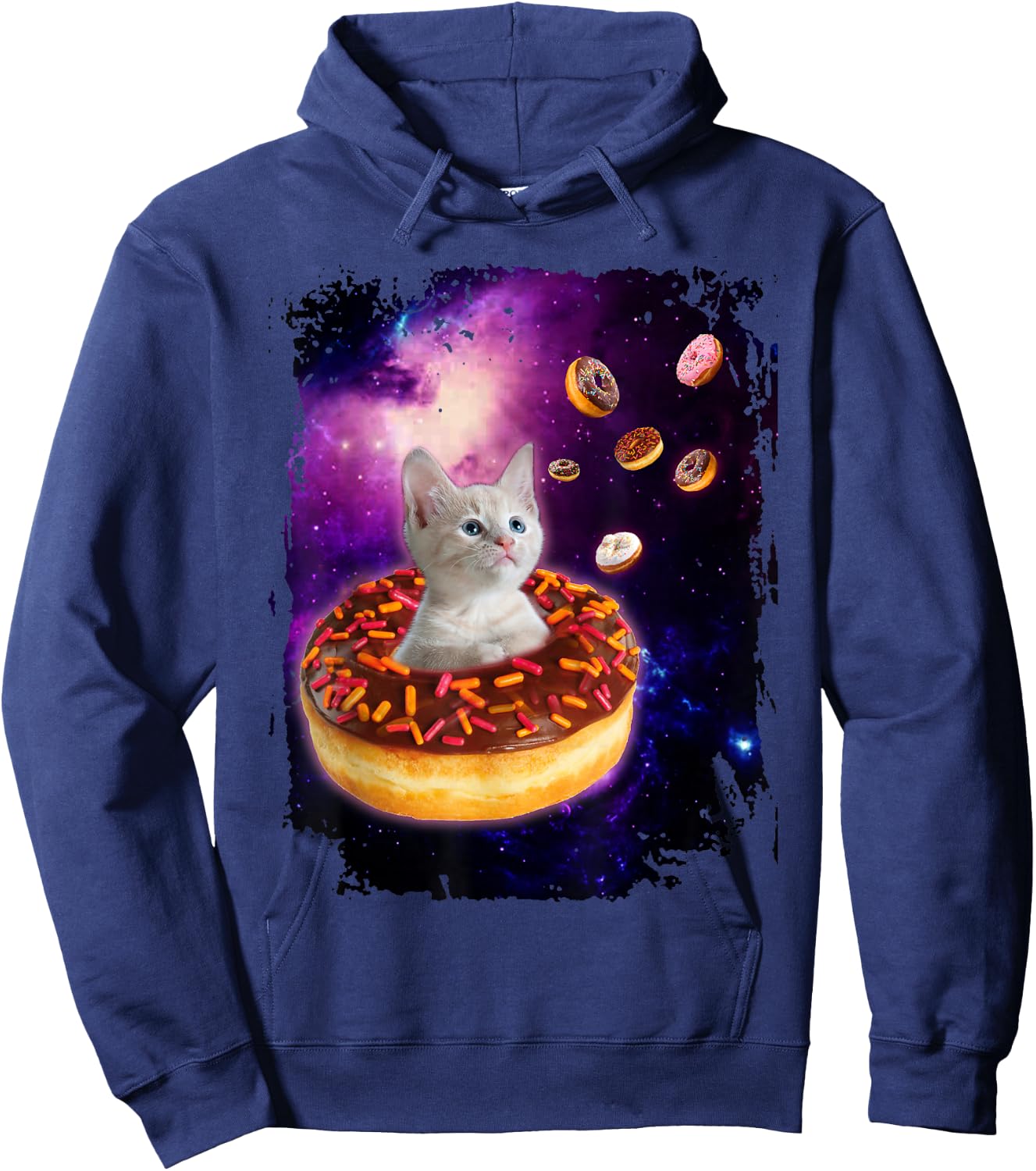 Cute Cat Inside Donut in Space Boys Girl - Kitty in Space Hoodie - Hoodie | Navy