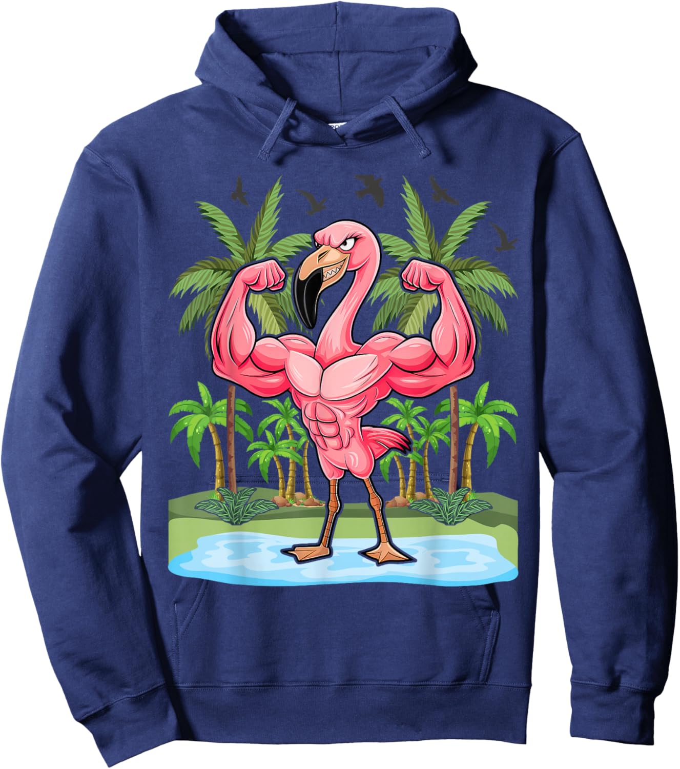Funny Flamingo Weightlifting Bodybuilder Muscle Fitness Hoodie - Hoodie | Navy