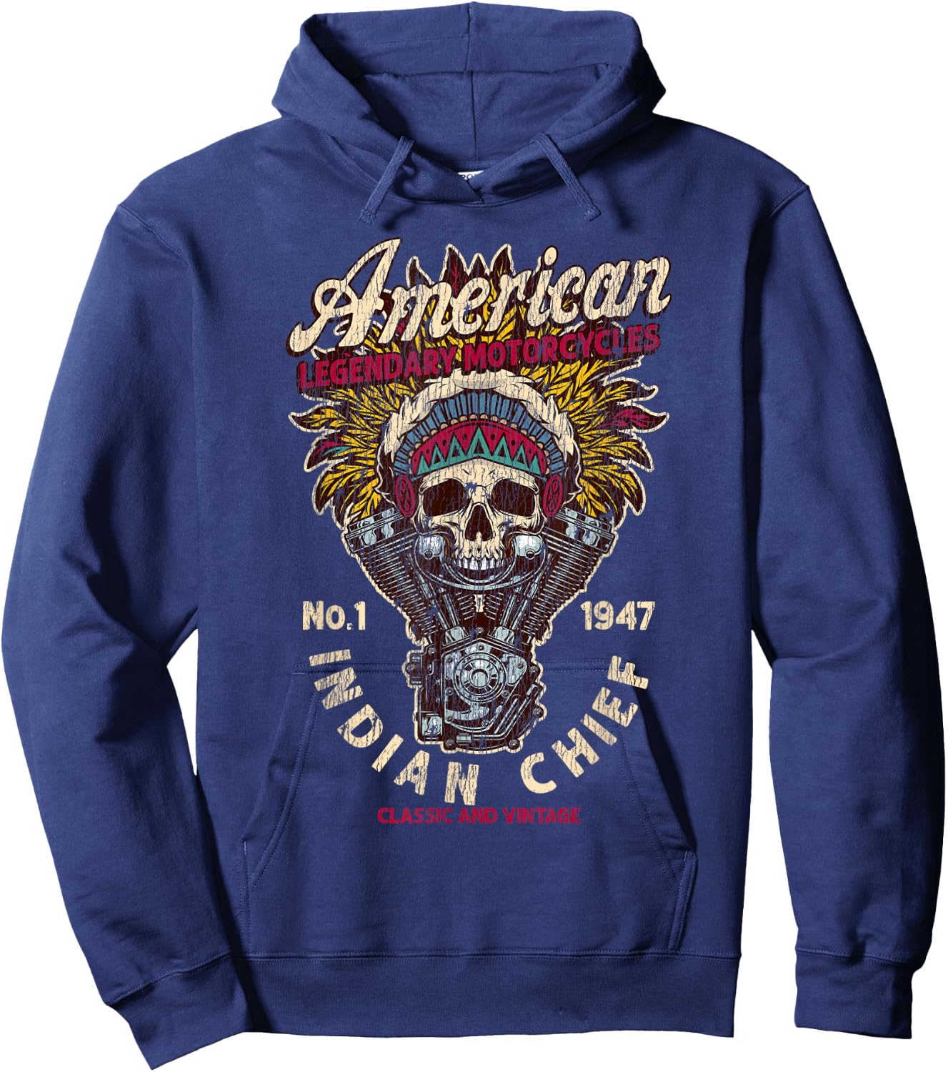 Retro Vintage American Motorcycle Indian native Bikers Gift Hoodie - Hoodie | Navy