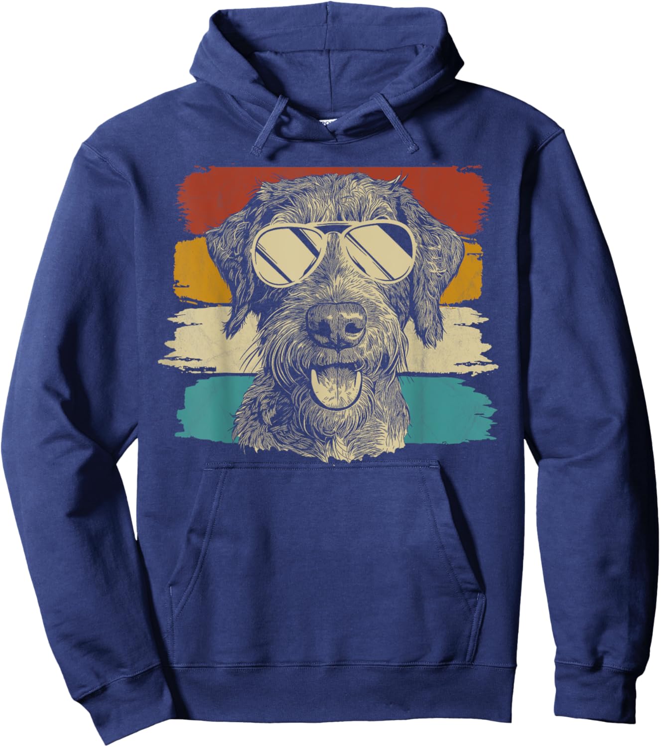 German Wirehaired Pointer with sunglasses retro Hoodie - Hoodie | Navy