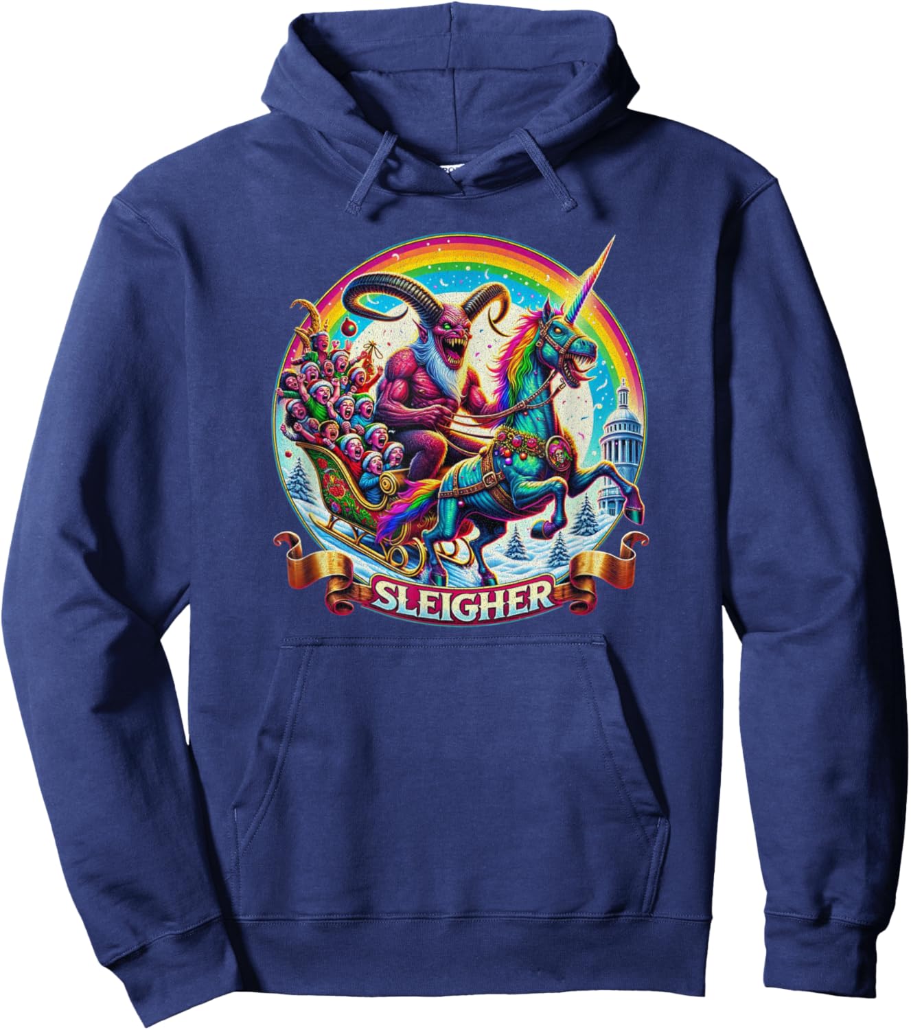 Sleigher Krampus Unicorn Demon Horror Christmas Gothic Hoodie - Hoodie | Navy