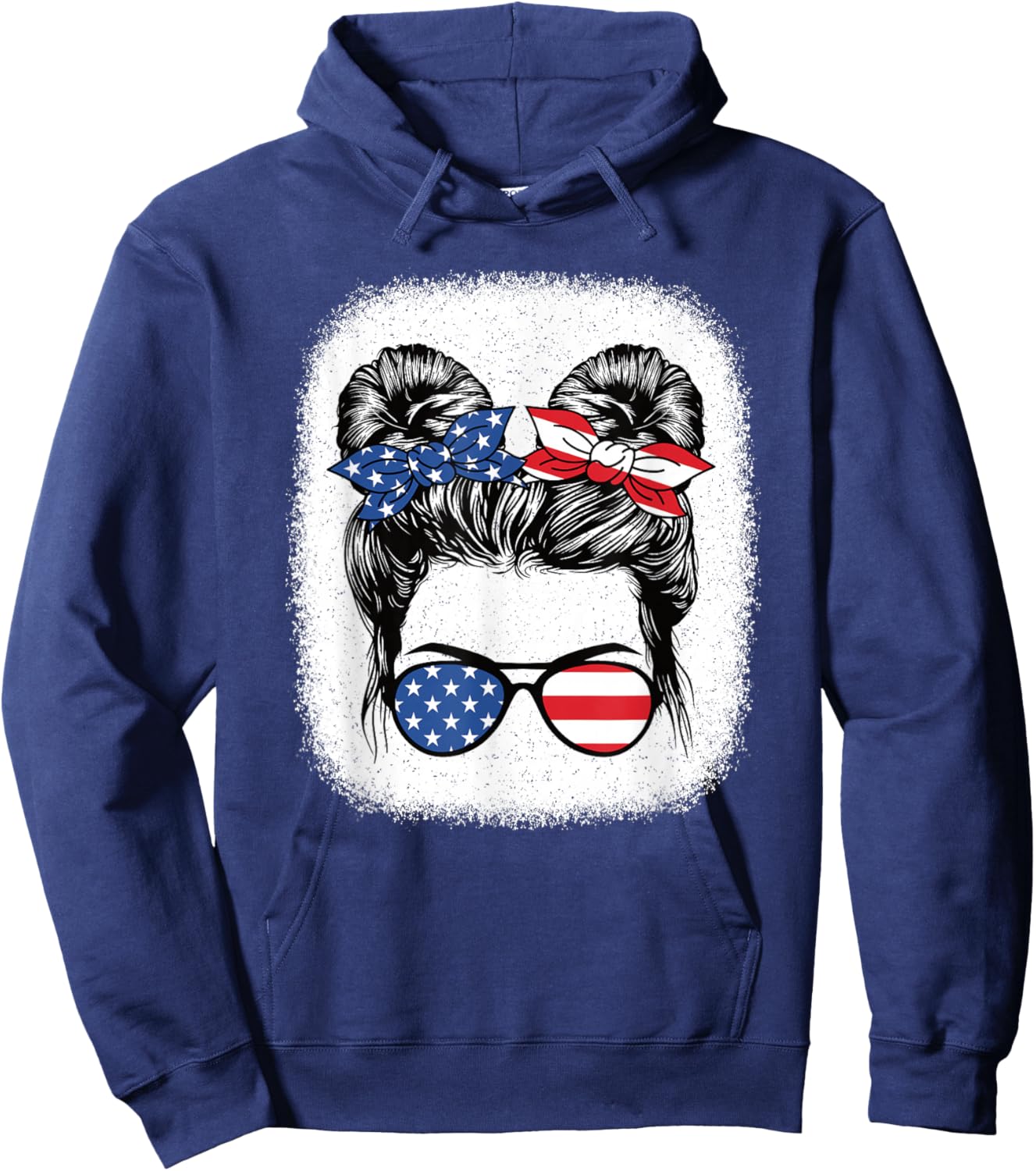 Cute 4th of July Messy Bun Girl American Flag Patriotic USA Hoodie - Hoodie | Navy