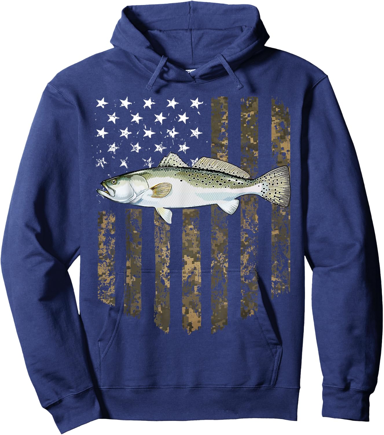 Camo American Flag Speckled Trout Fishing 4th Of July Men Hoodie - Hoodie | Navy