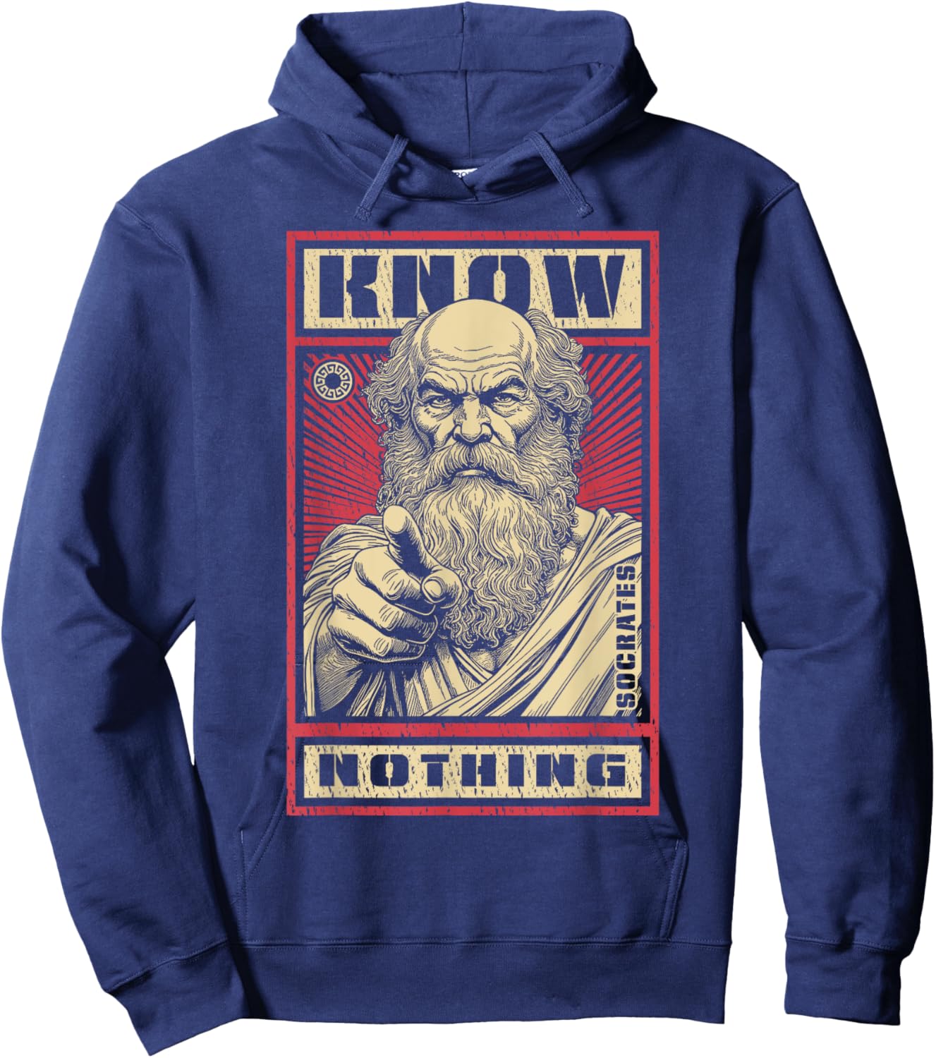Socrates Funny Philosophy Know Nothing Propaganda Quote , Black, S Hoodie - Hoodie | Navy