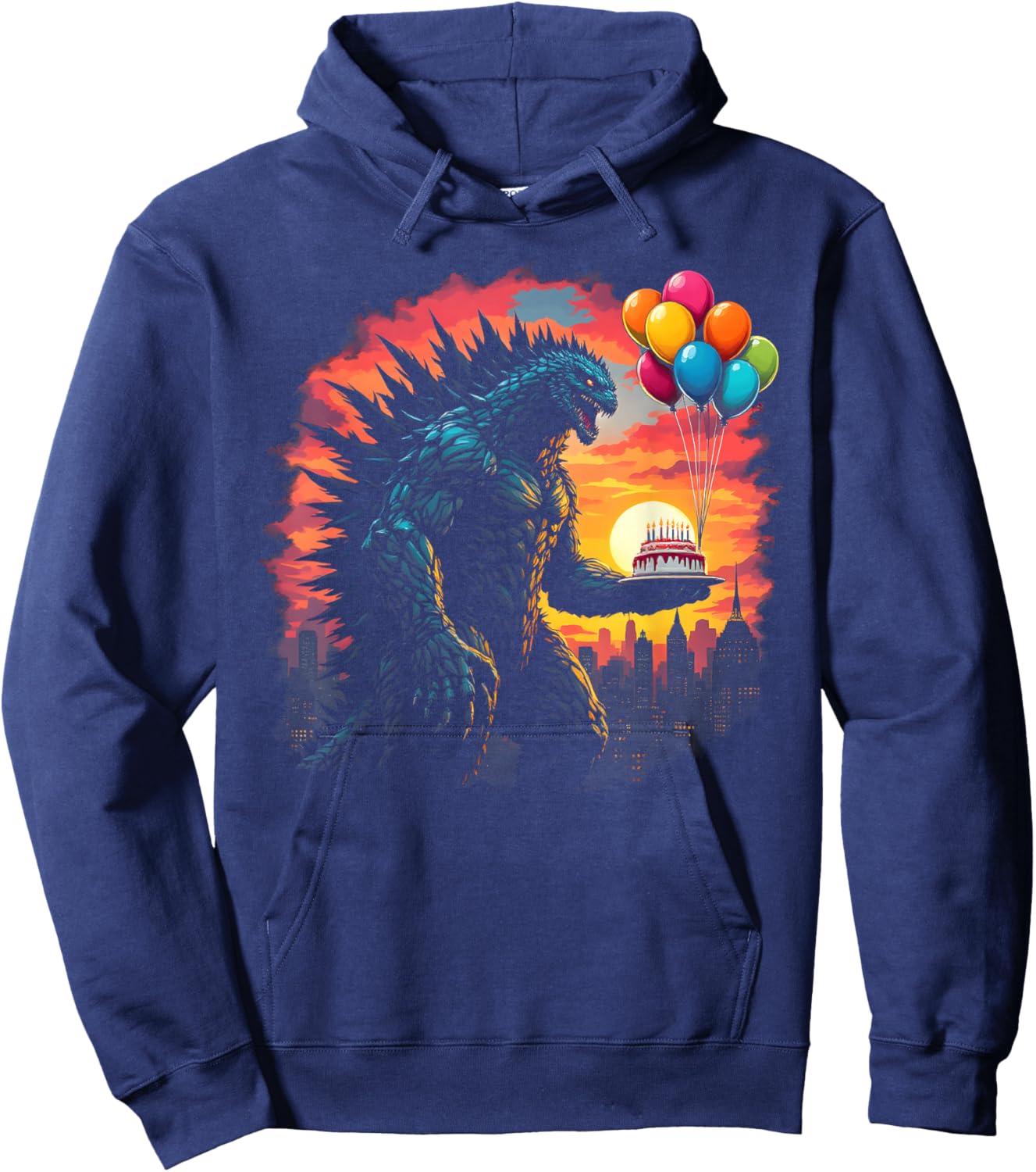 Kaiju Balloon And Cake Funny Japanese Monster Lover Birthday Hoodie - Hoodie | Navy