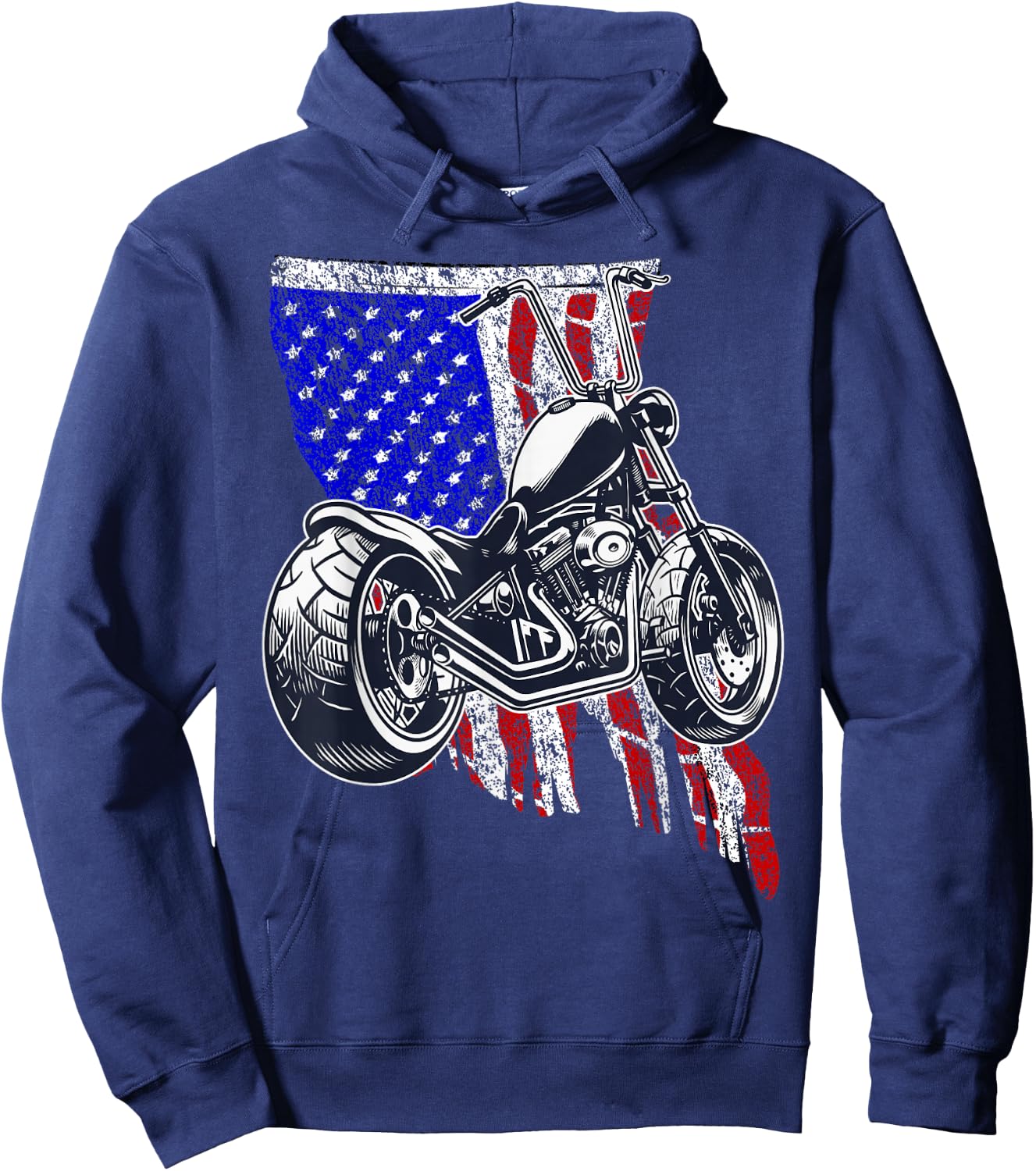 Bobber Motorcycle July 4 Veteran Memorial Day American Flag Hoodie - Hoodie | Navy
